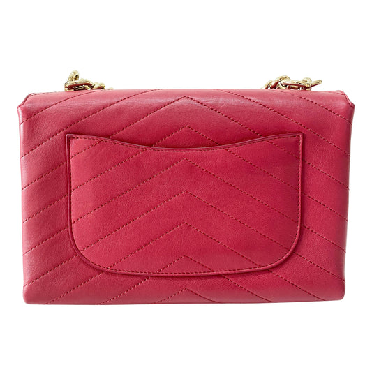 Chevron Red Leather Gold Chain Shoulder Bag