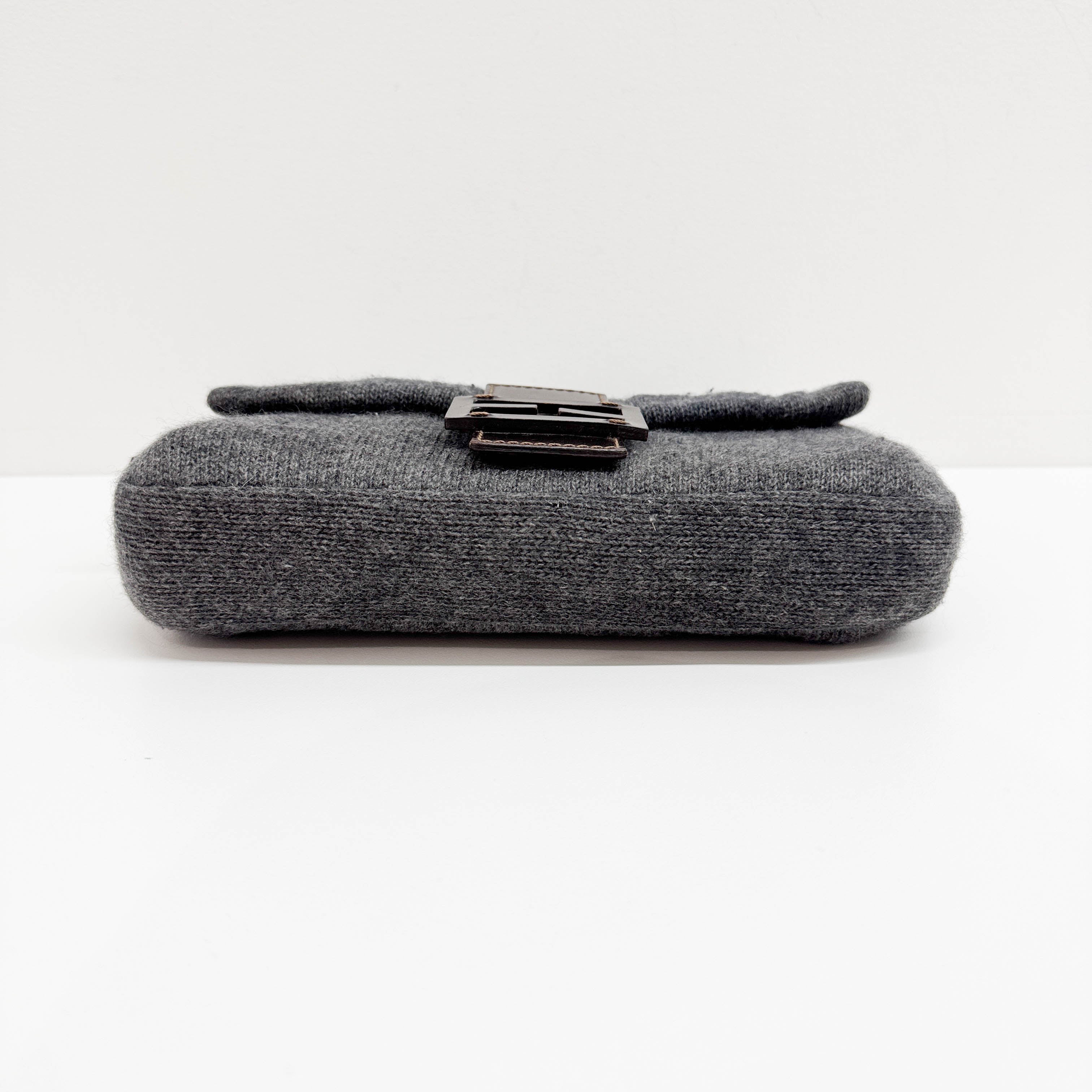 Baguette Knit Gray Wool Shoulder Bag