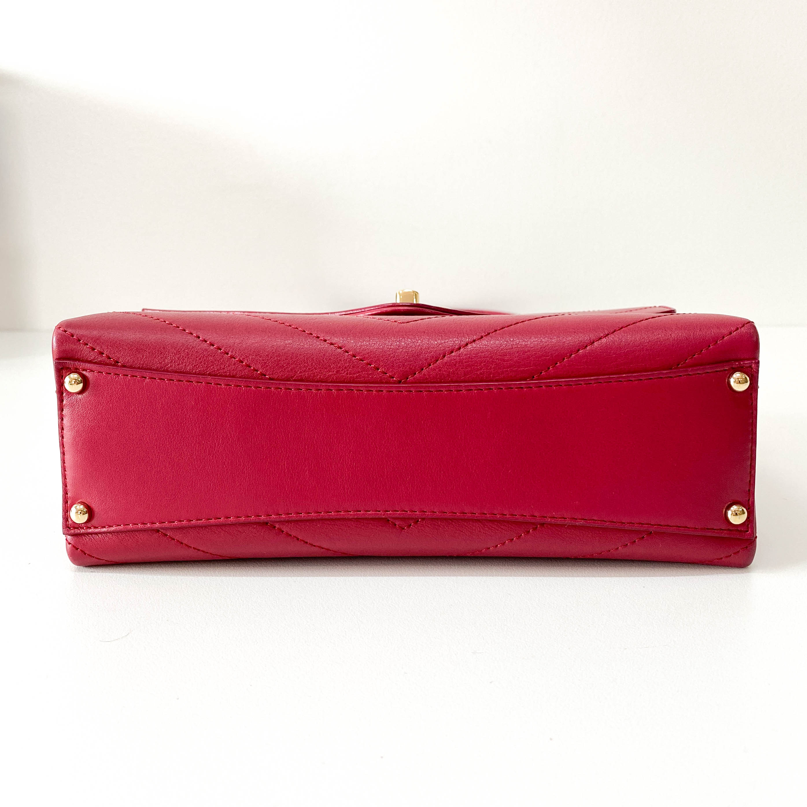 Chevron Red Leather Gold Chain Shoulder Bag