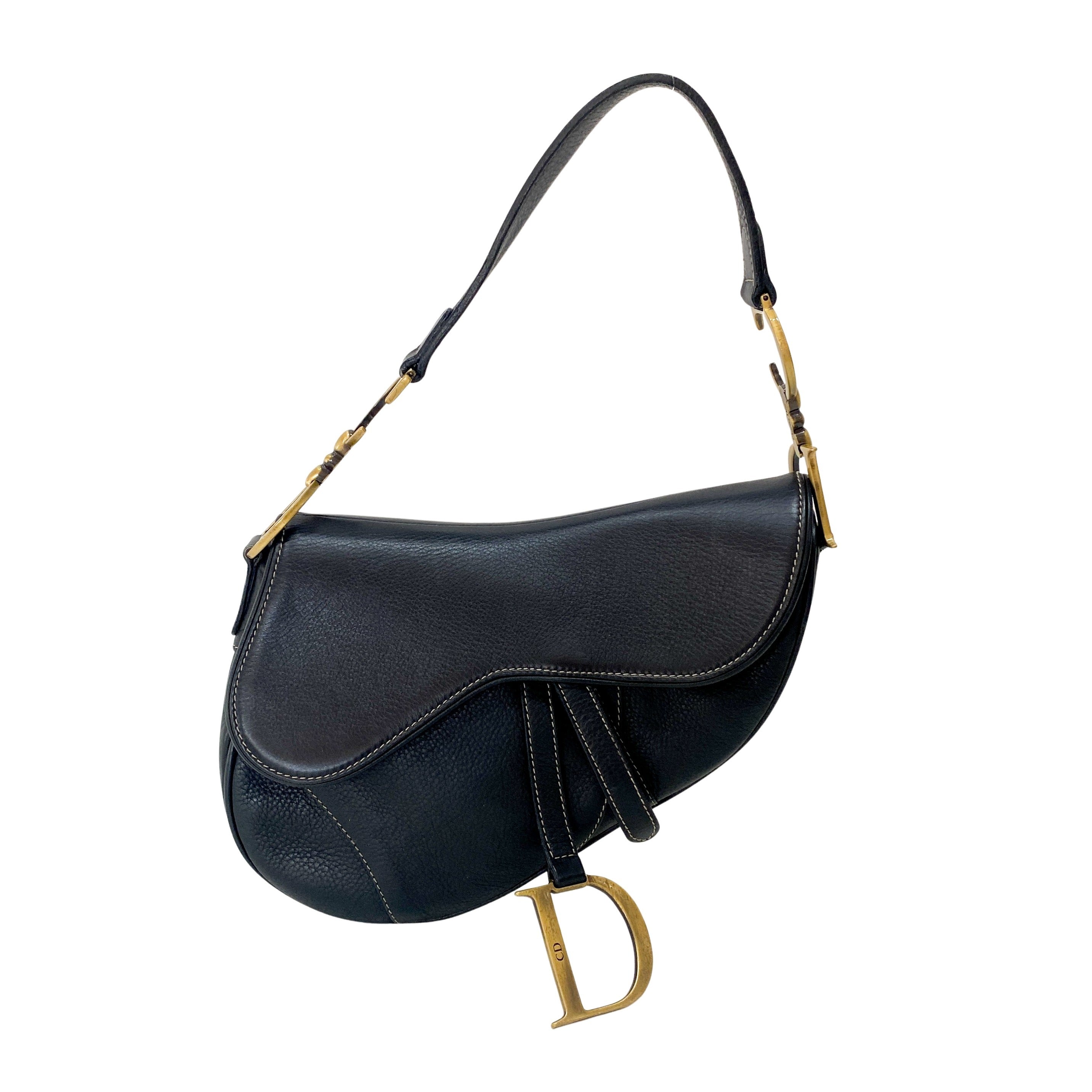 Saddle Black Leather Shoulder Bag