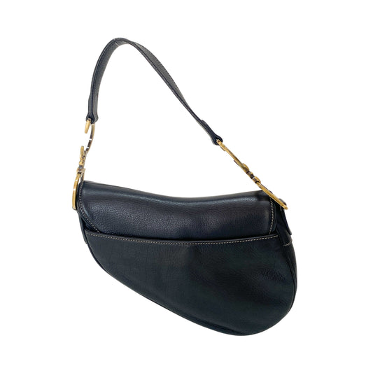 Saddle Black Leather Shoulder Bag