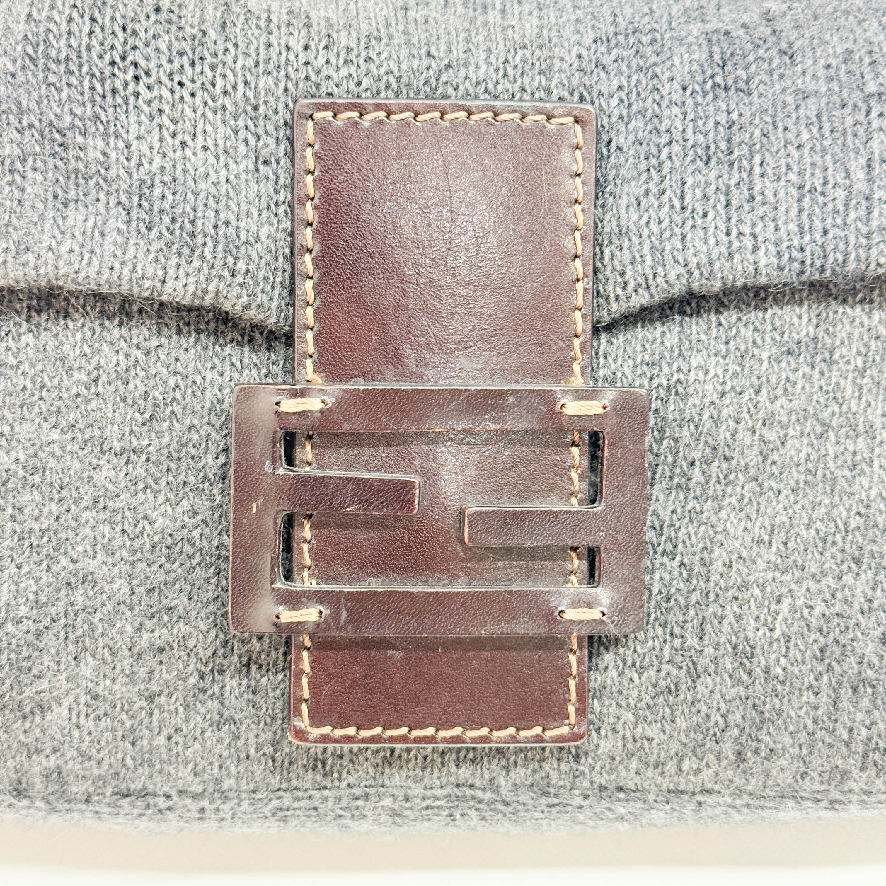 Baguette Knit Gray Wool Shoulder Bag