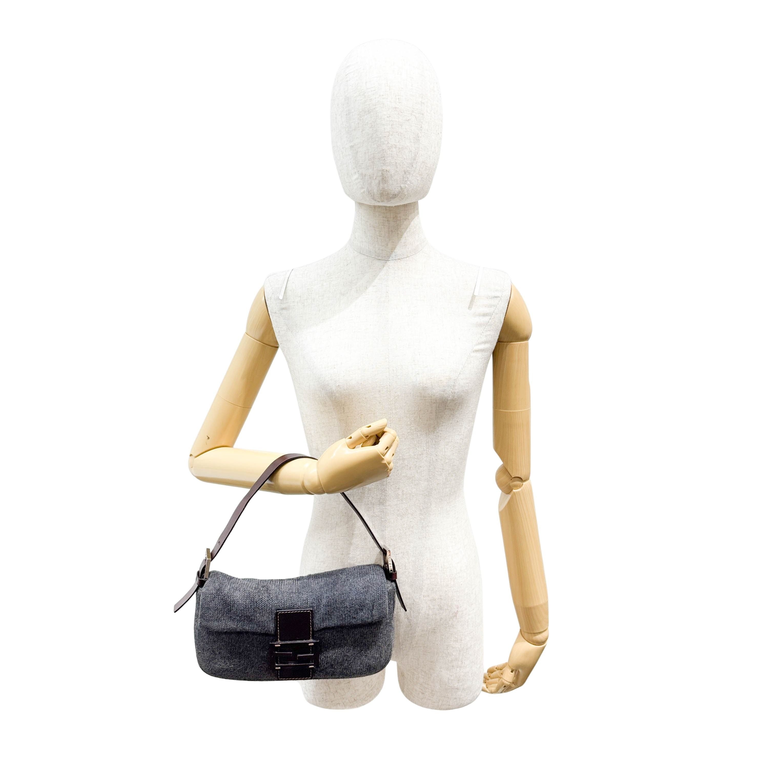 Baguette Knit Gray Wool Shoulder Bag