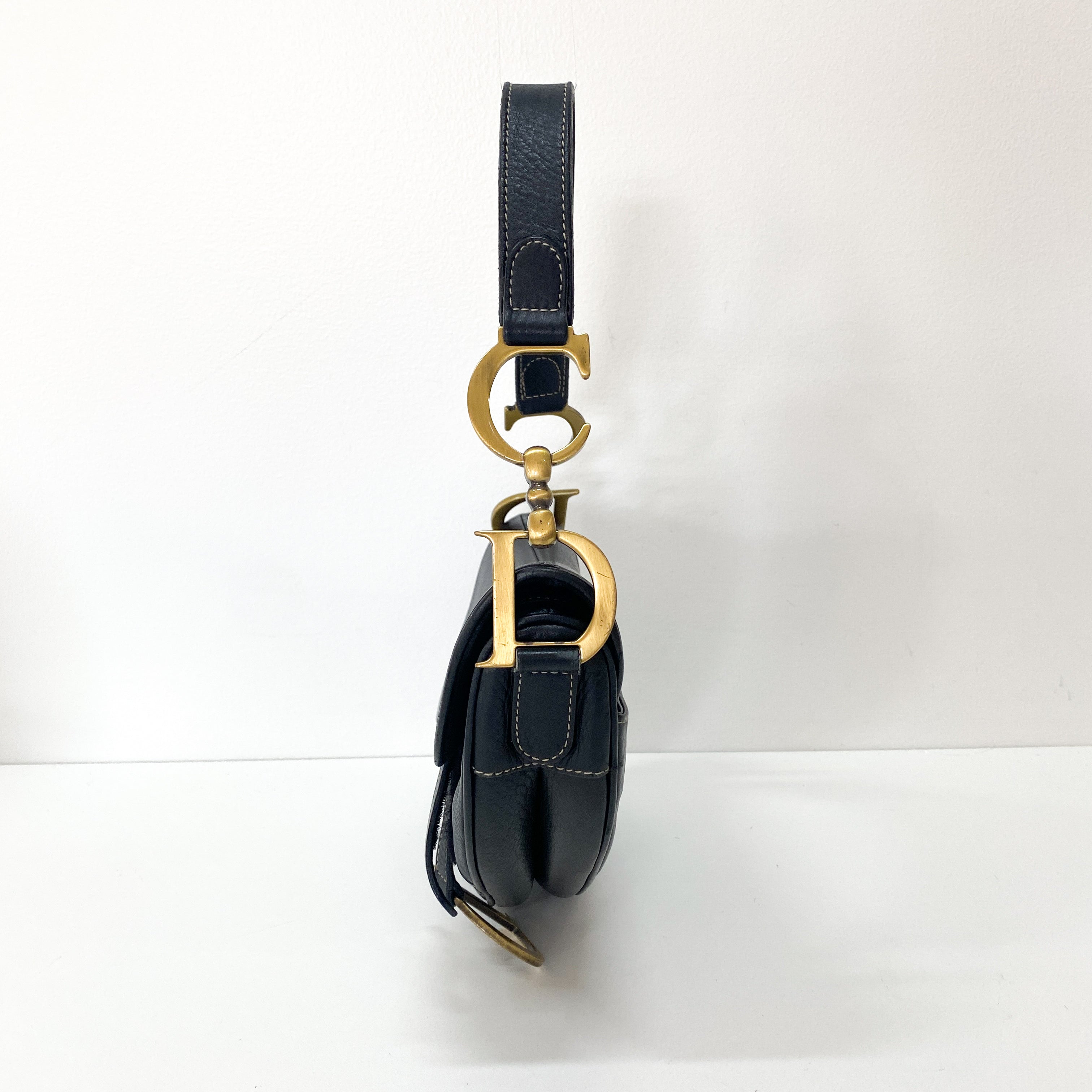 Saddle Black Leather Shoulder Bag