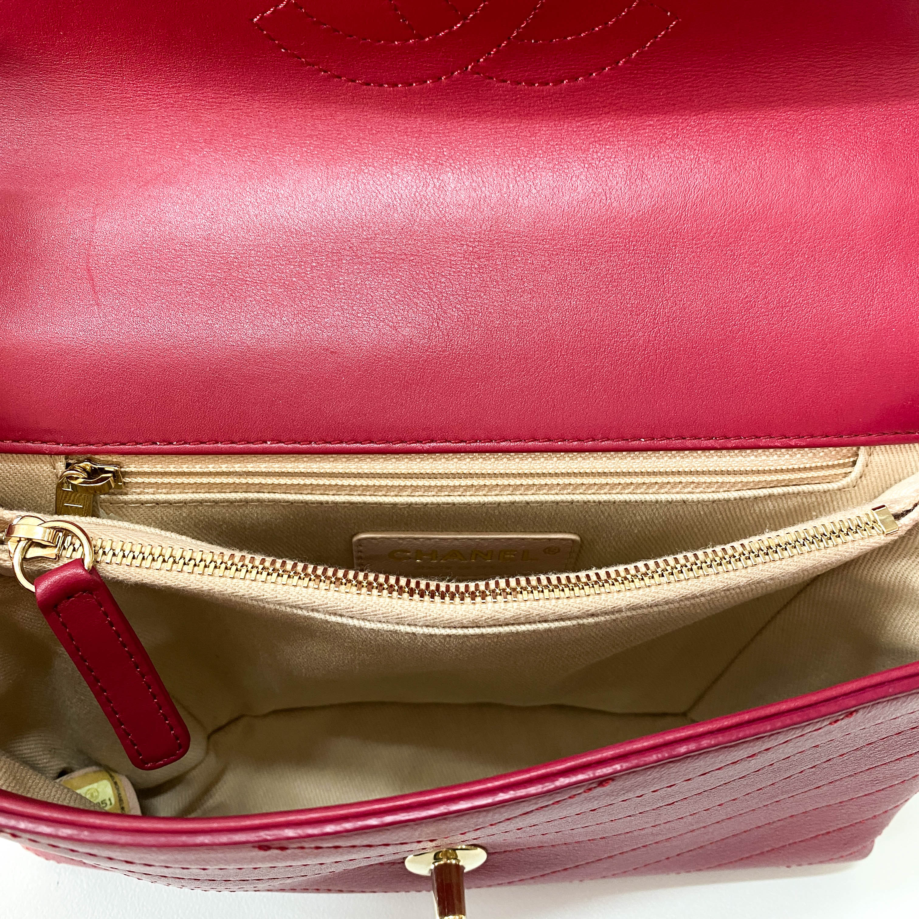 Chevron Red Leather Gold Chain Shoulder Bag