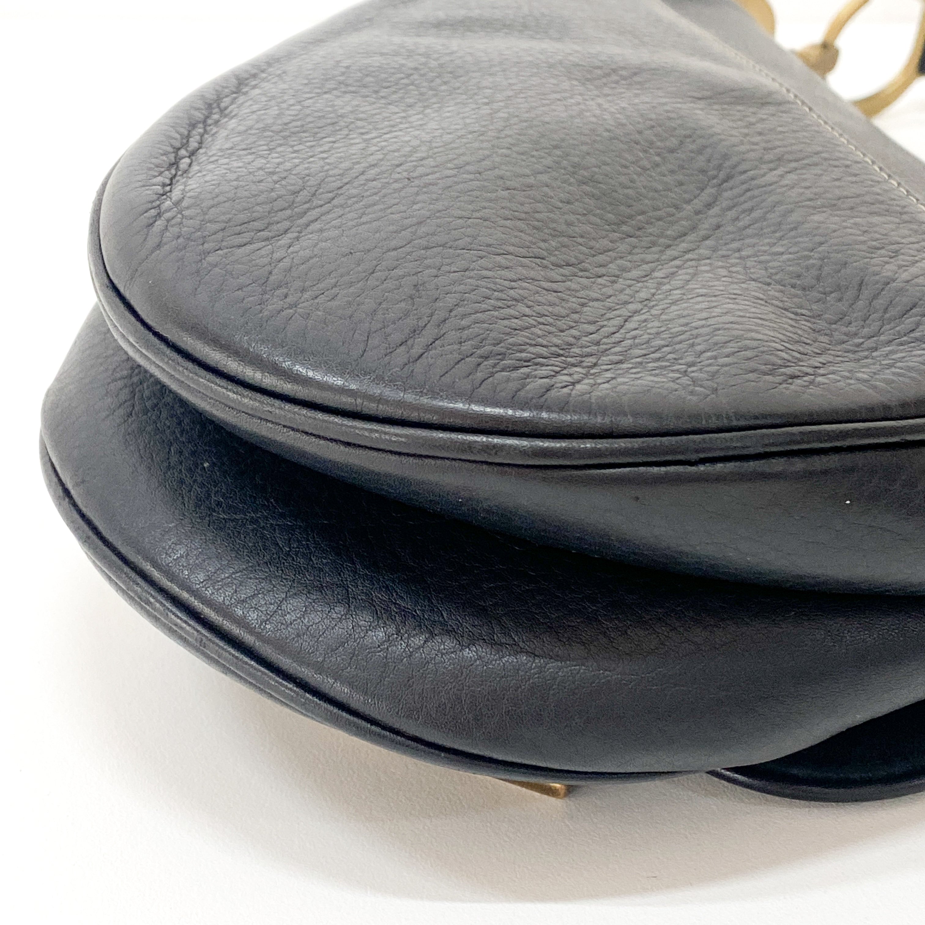 Saddle Black Leather Shoulder Bag