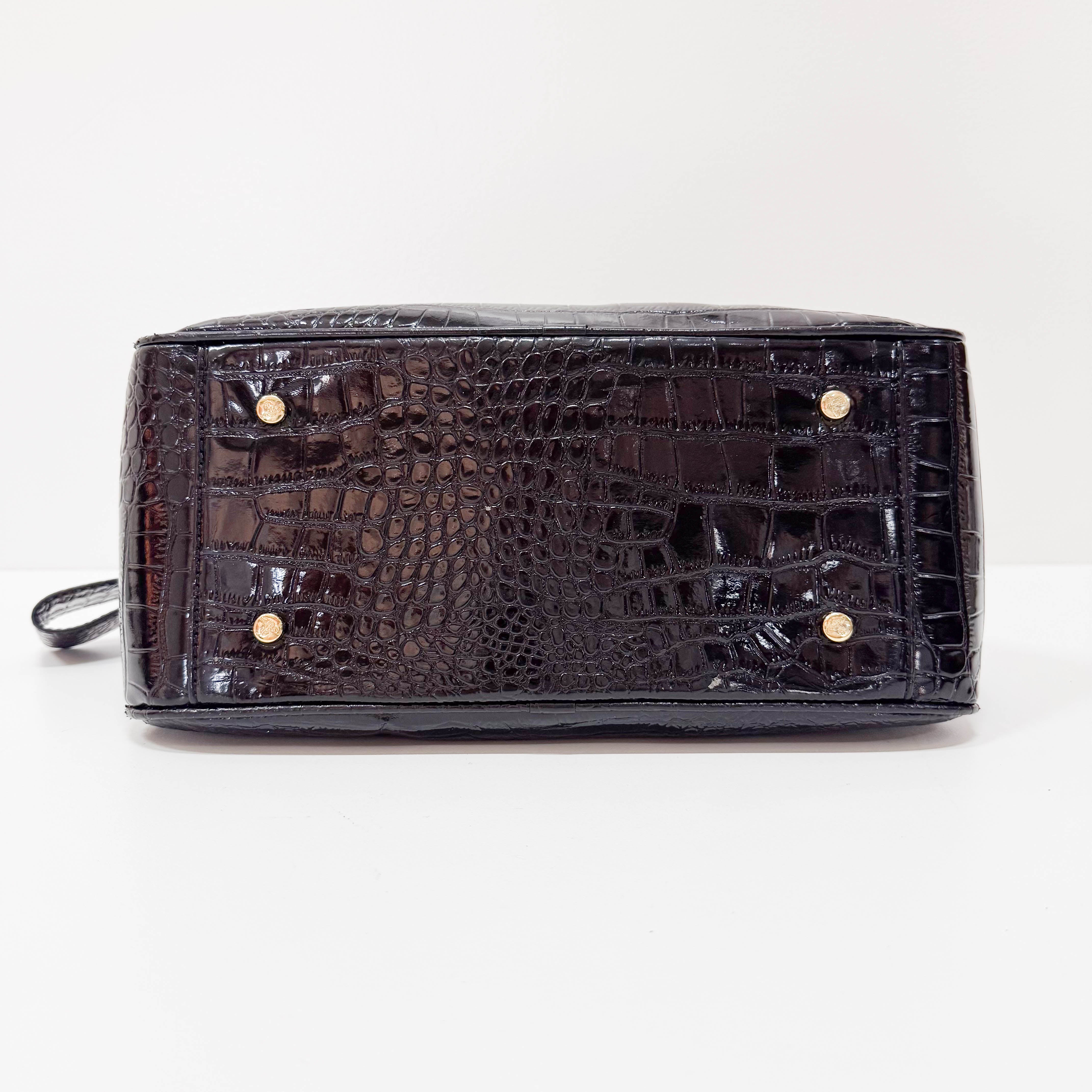 Black Embossed Croc Leather Handbag