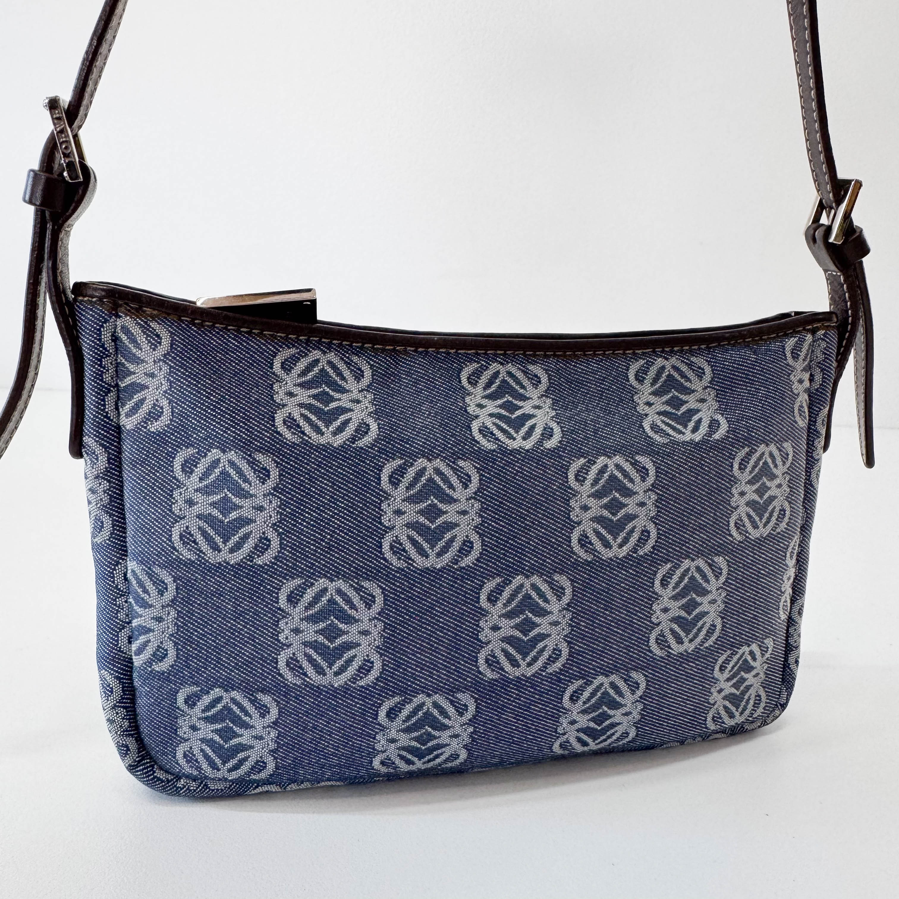 Blue Anagram Denim Shoulder Bag