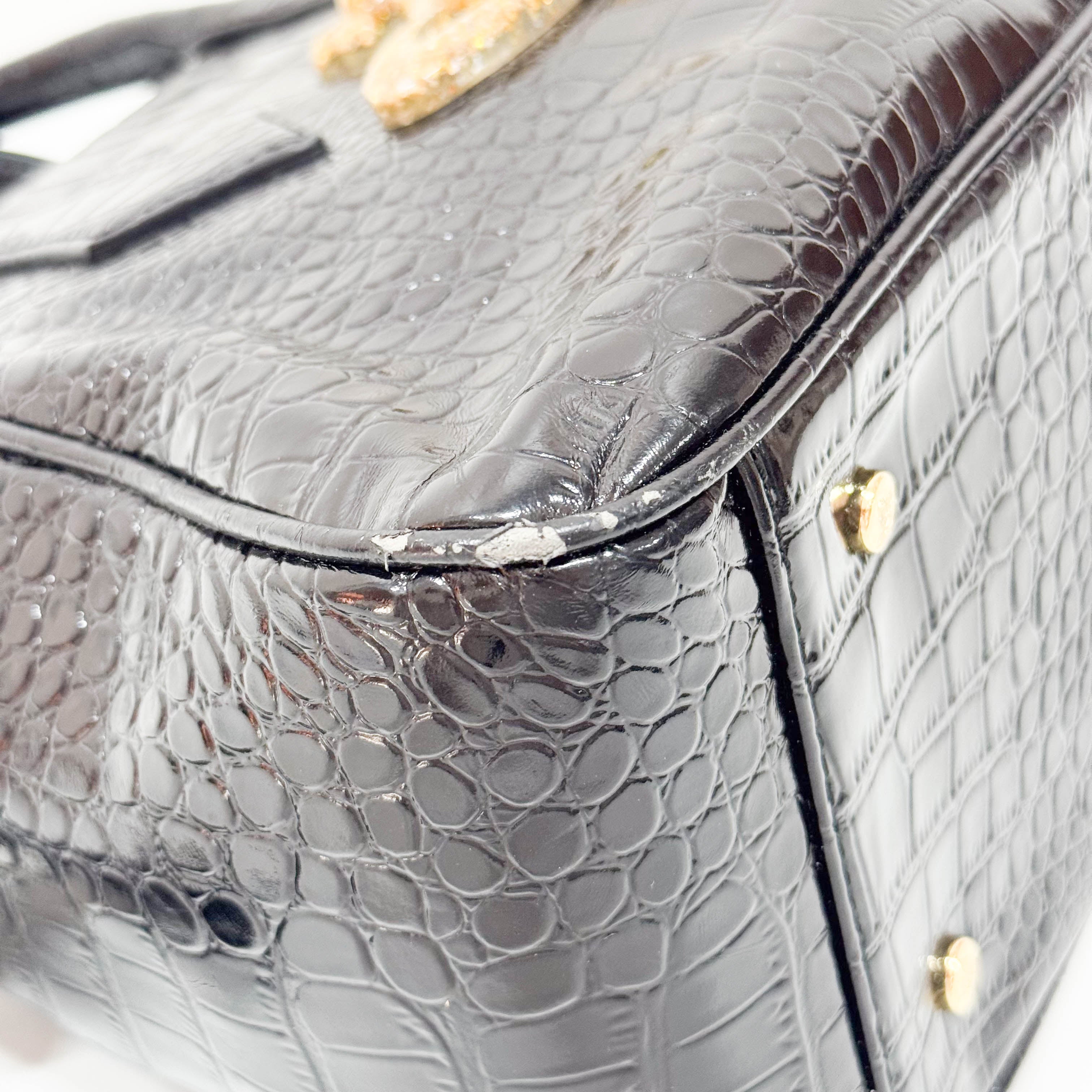 Black Embossed Croc Leather Handbag