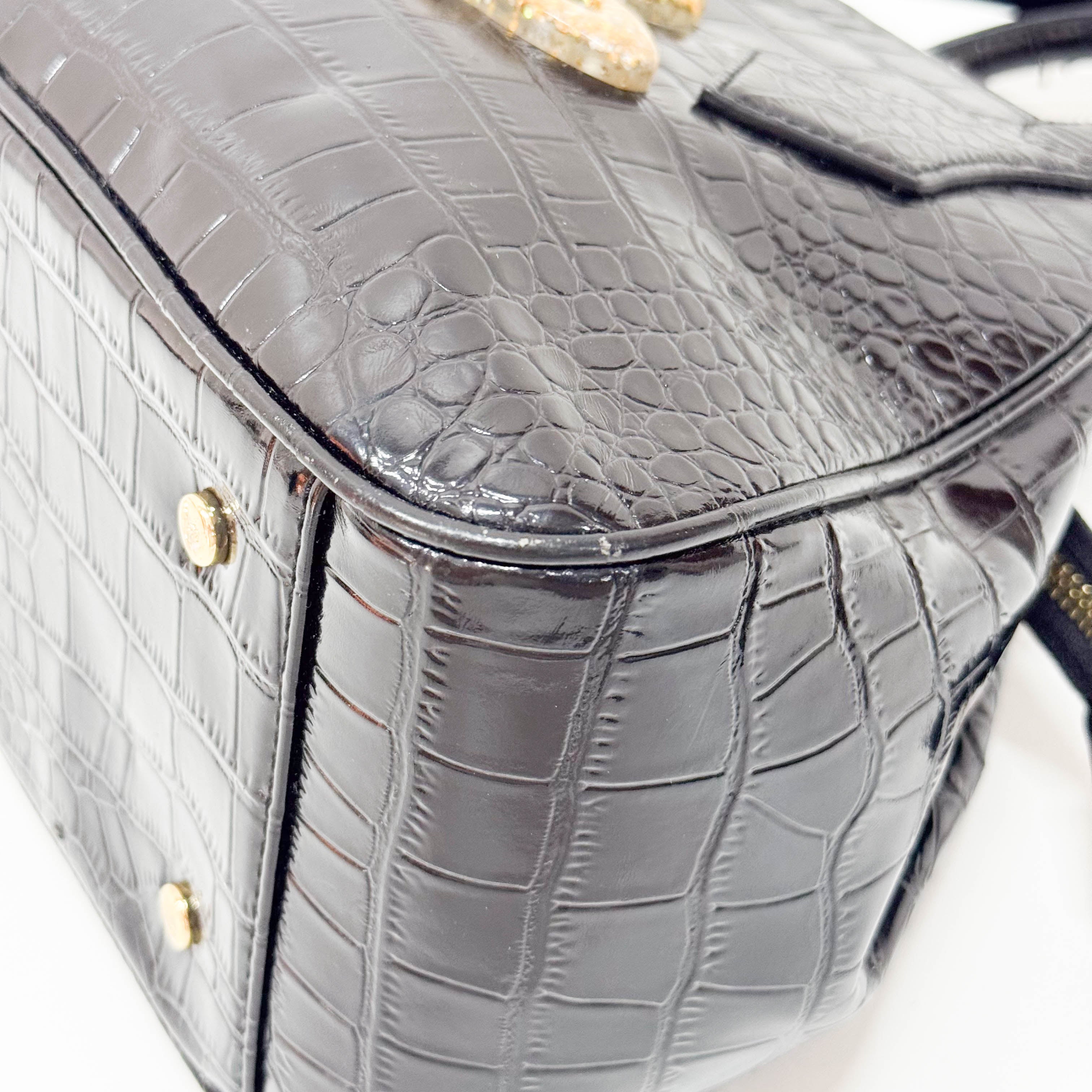 Black Embossed Croc Leather Handbag