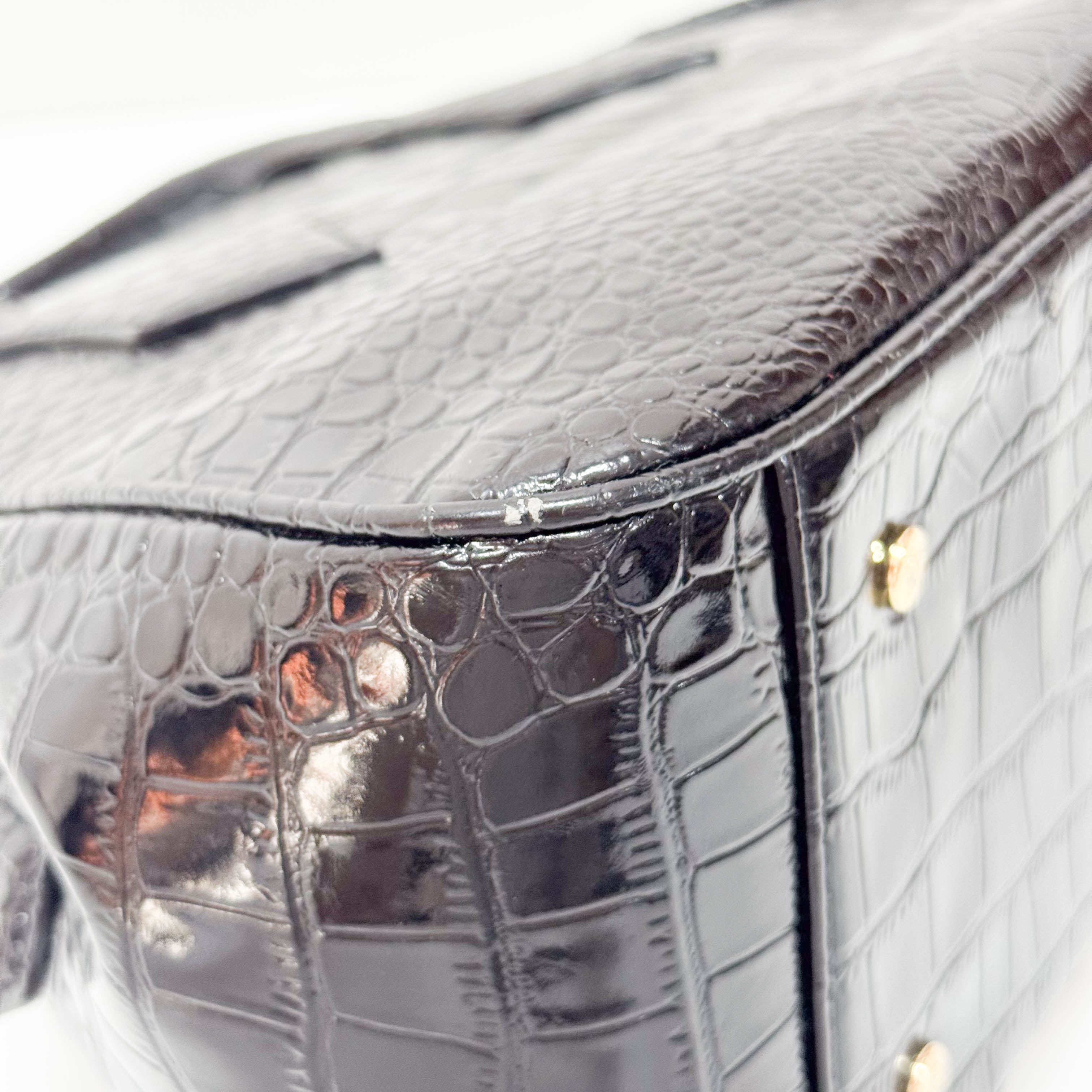 Black Embossed Croc Leather Handbag