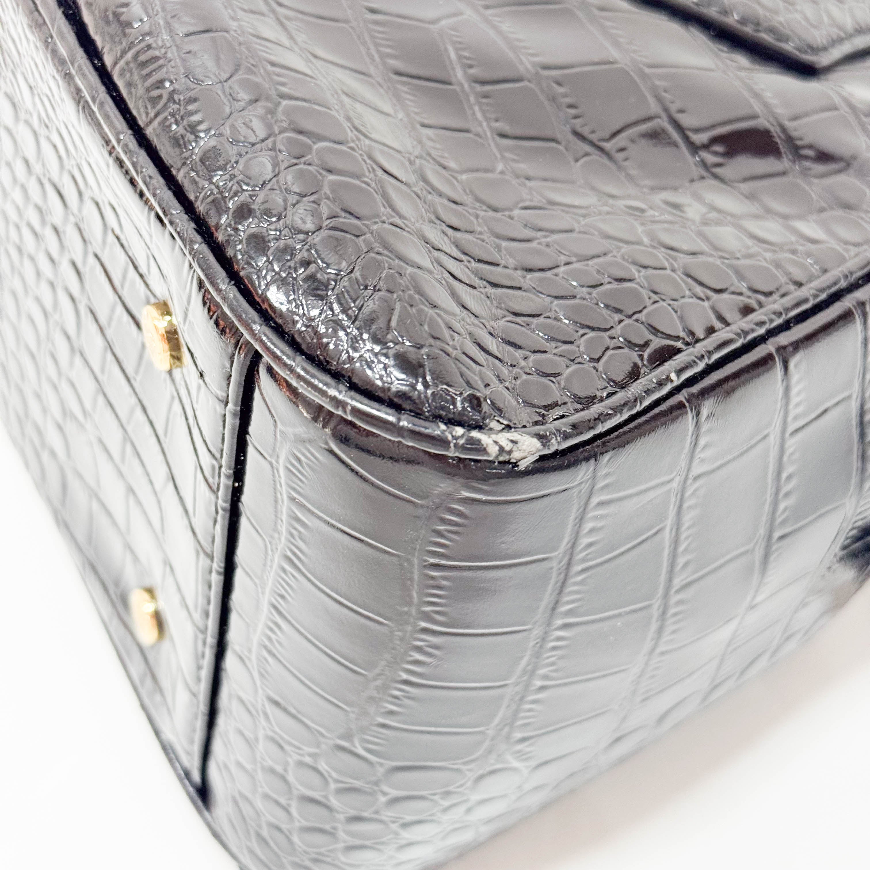Black Embossed Croc Leather Handbag