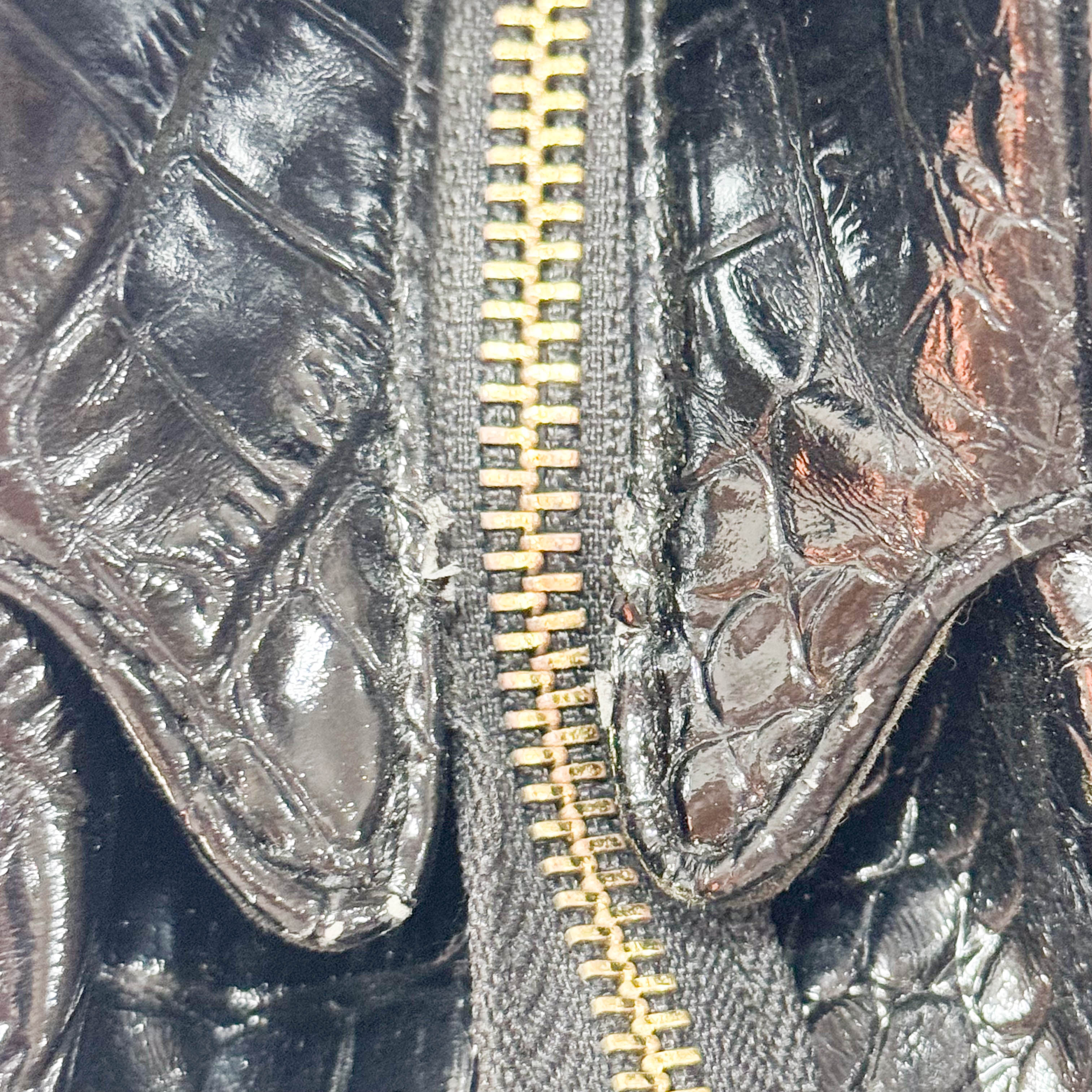 Black Embossed Croc Leather Handbag