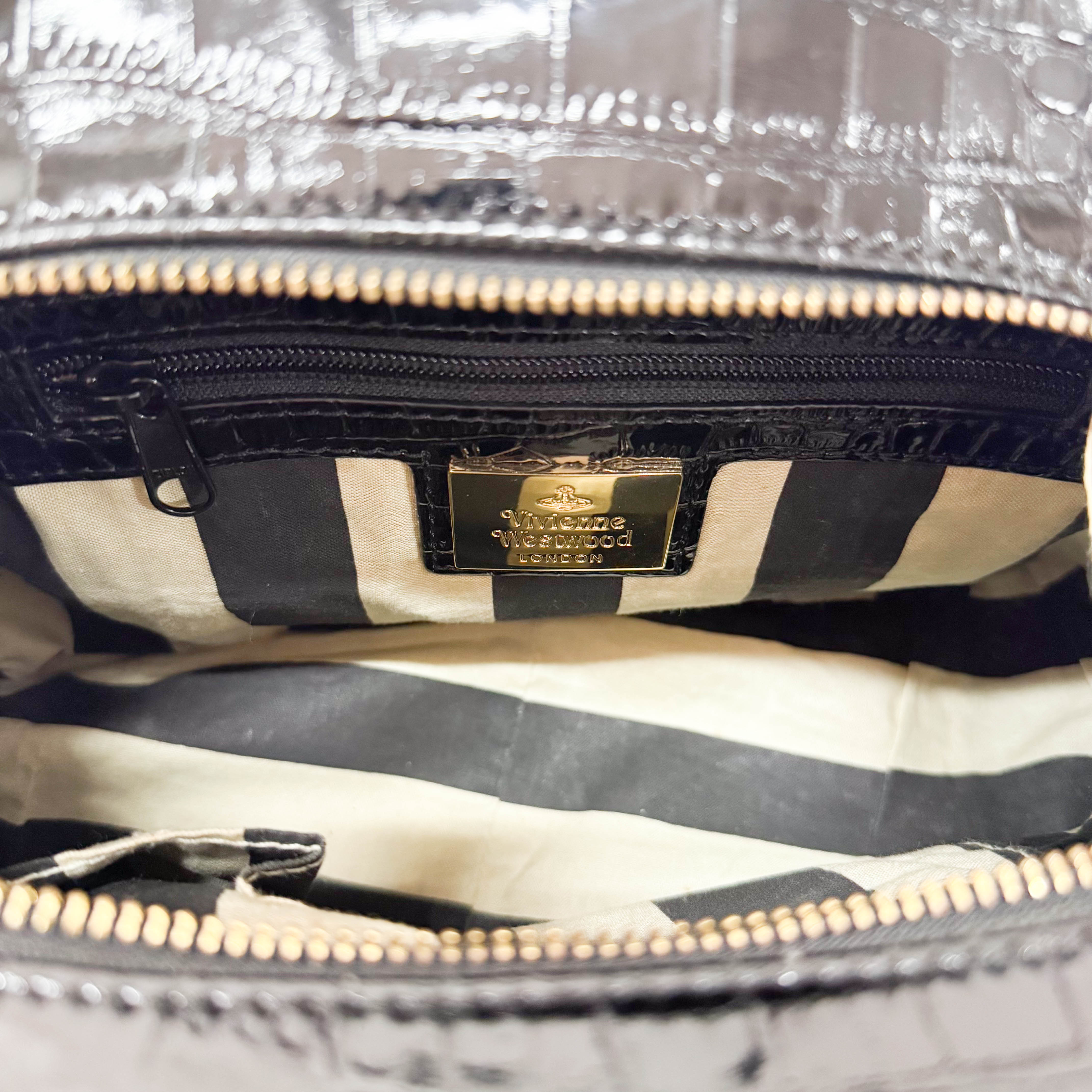 Black Embossed Croc Leather Handbag