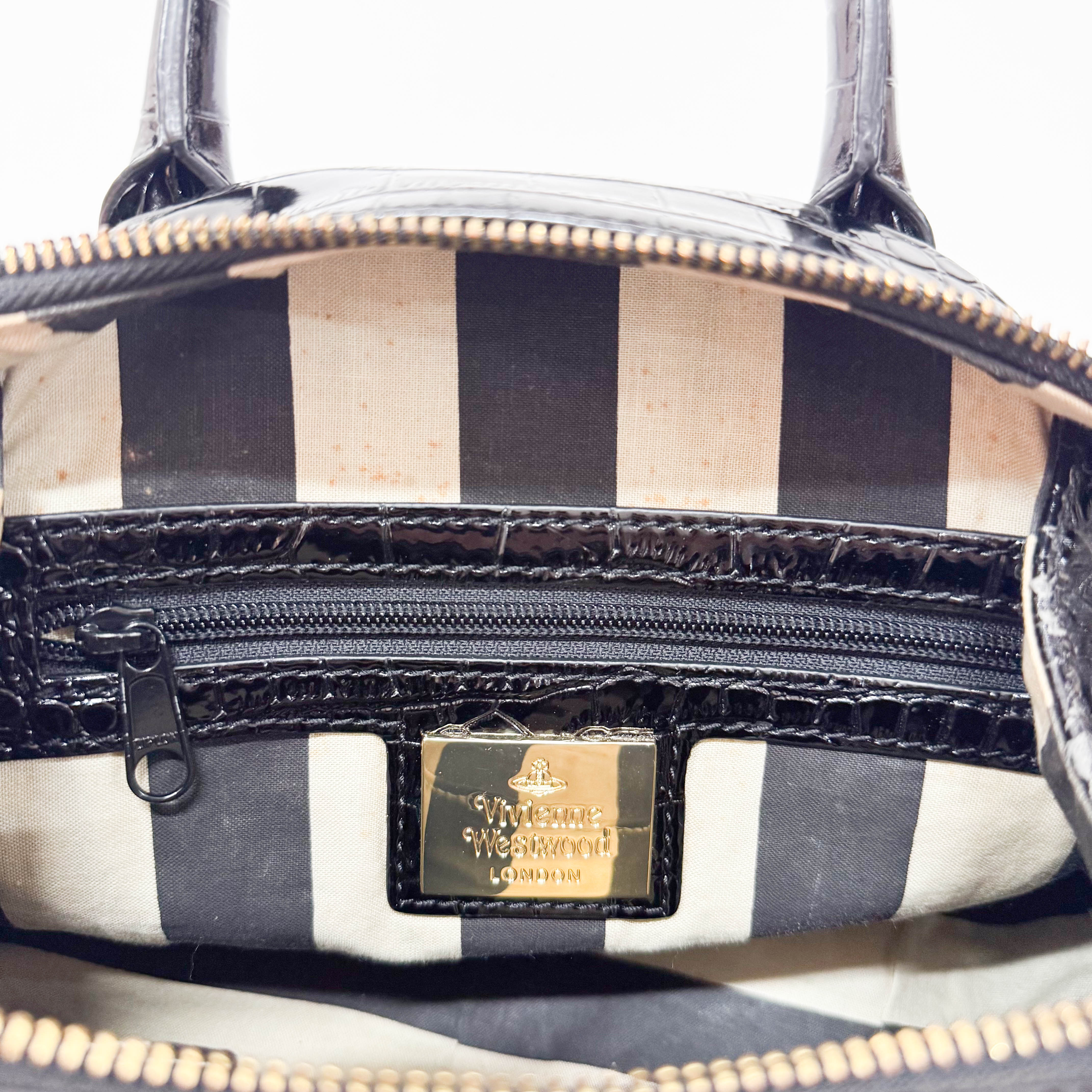 Black Embossed Croc Leather Handbag