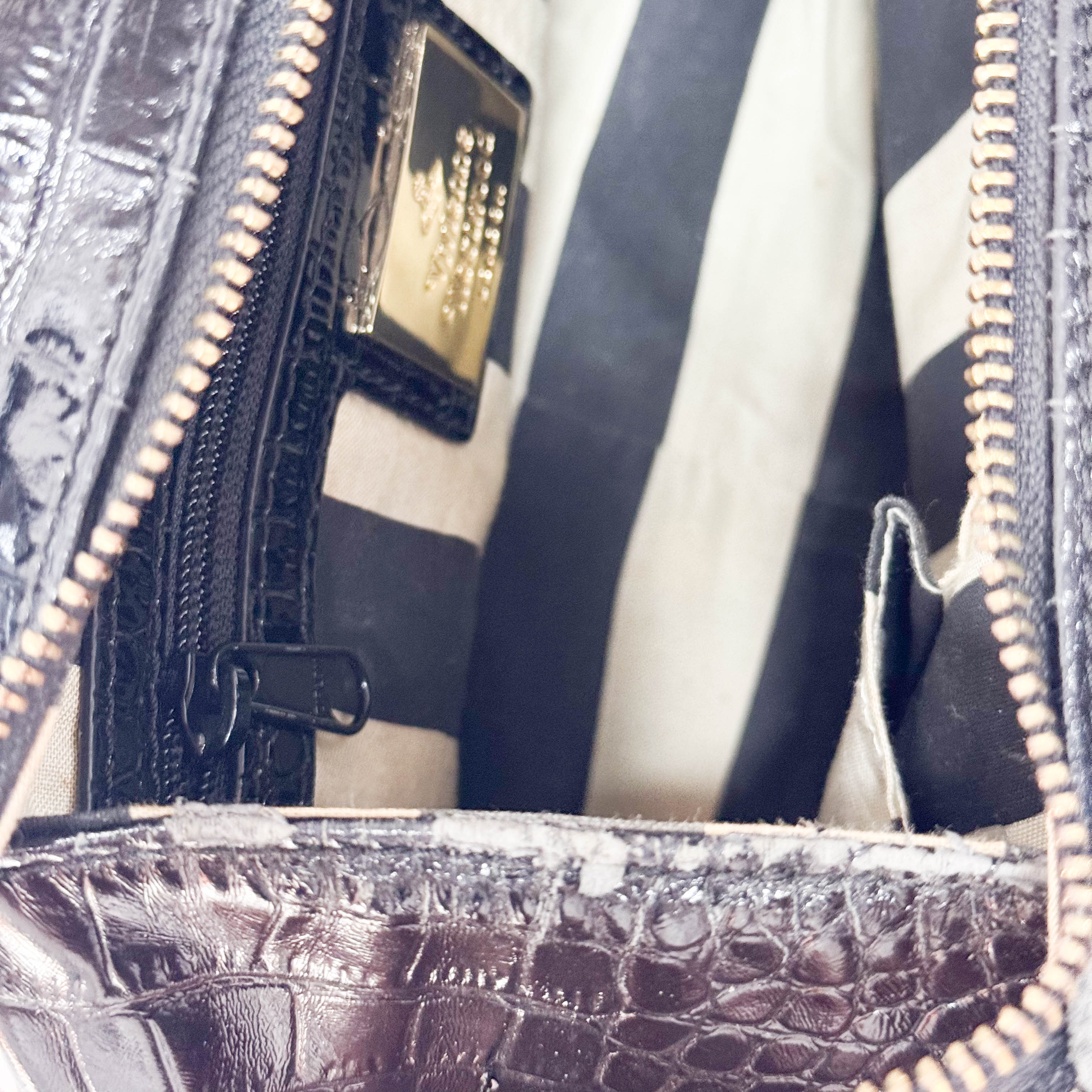 Black Embossed Croc Leather Handbag