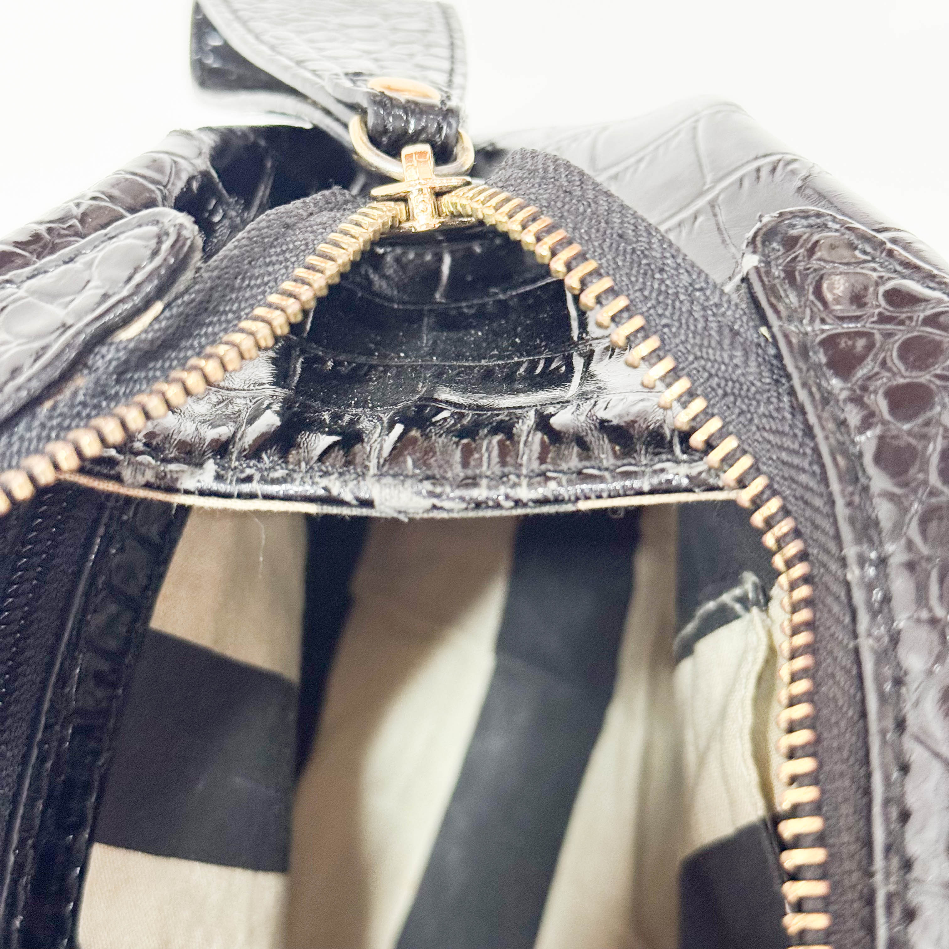 Black Embossed Croc Leather Handbag