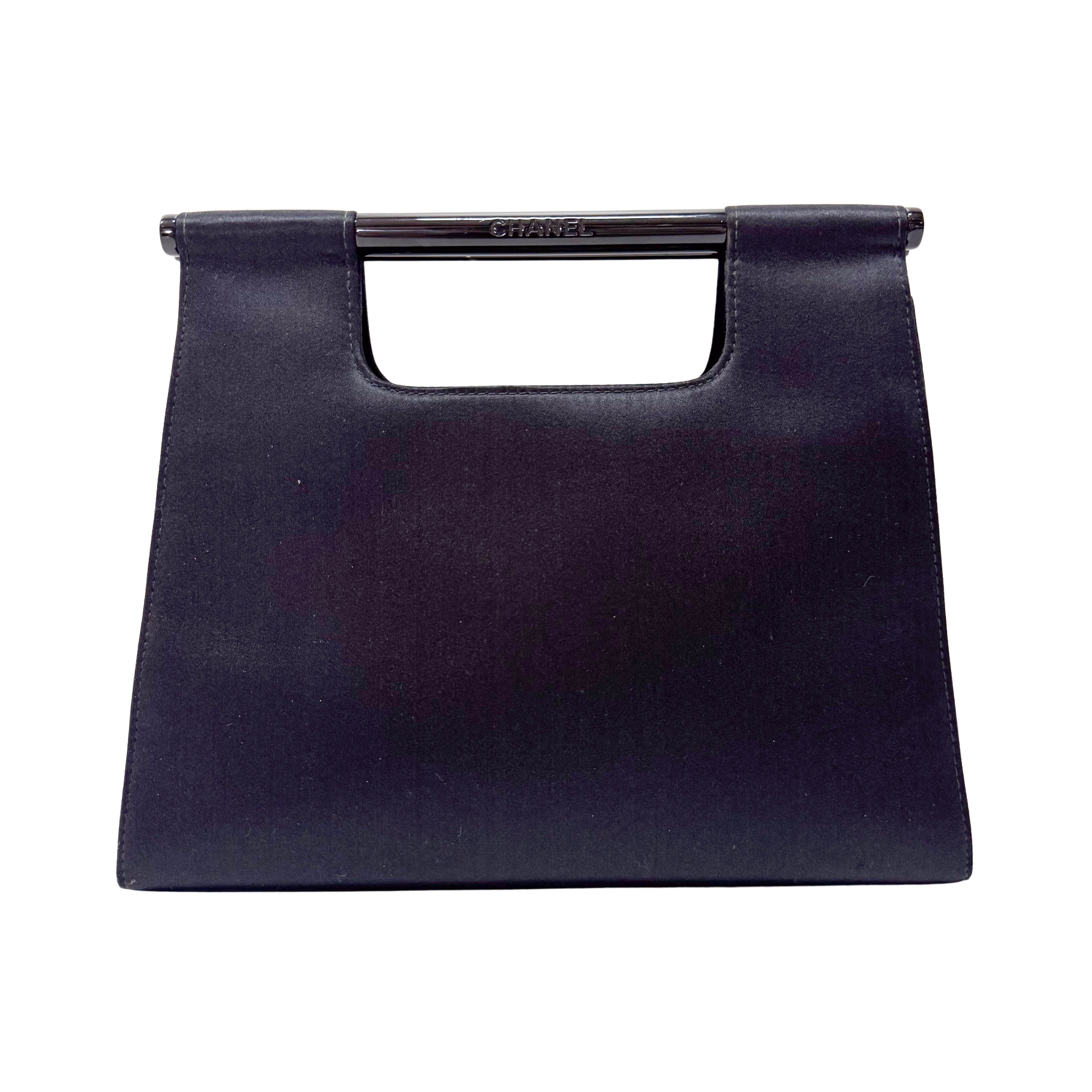 Black Satin Top Handle Bag