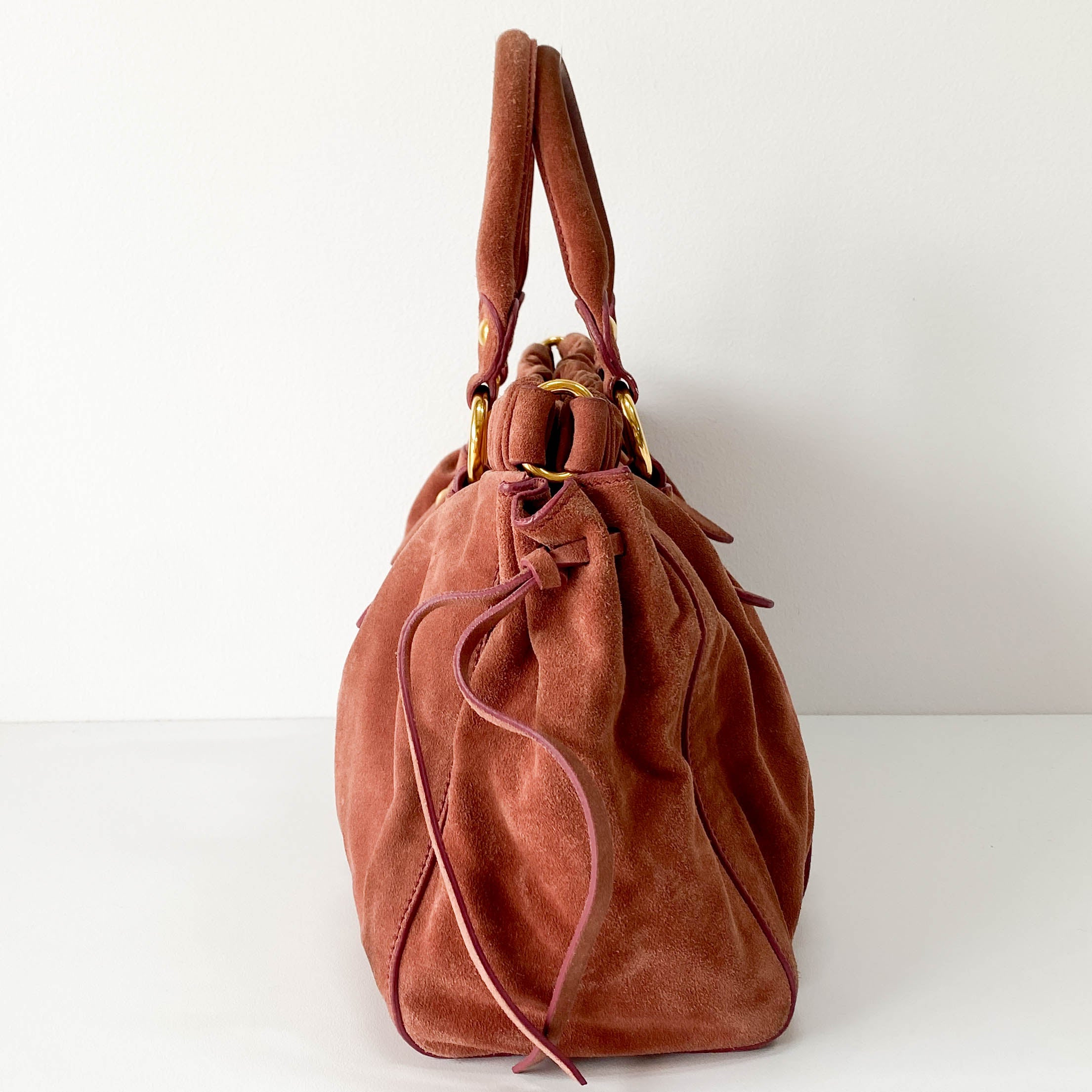 Vitello Bauletto Pink Suede Handle/Shoulder Bag