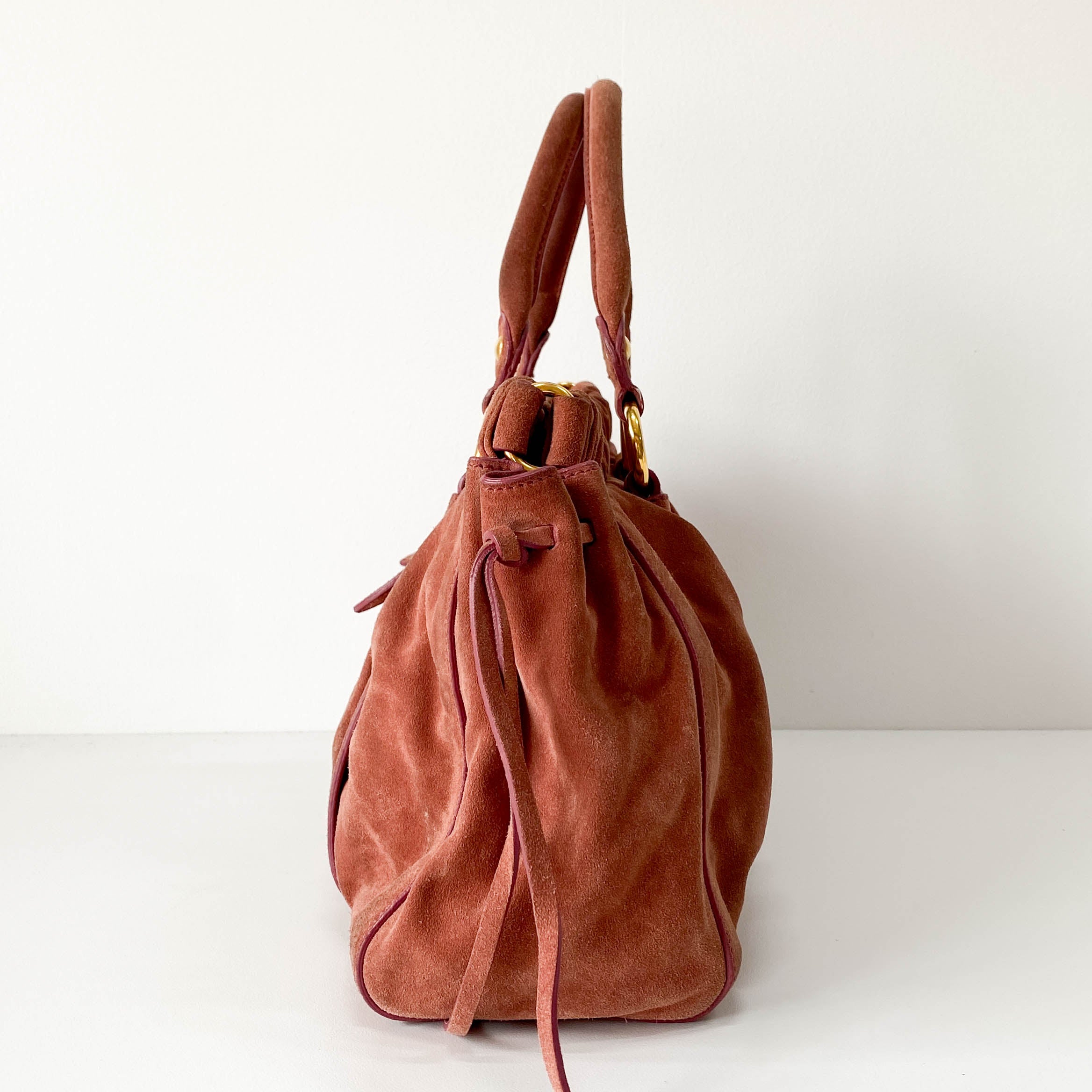 Vitello Bauletto Pink Suede Handle/Shoulder Bag