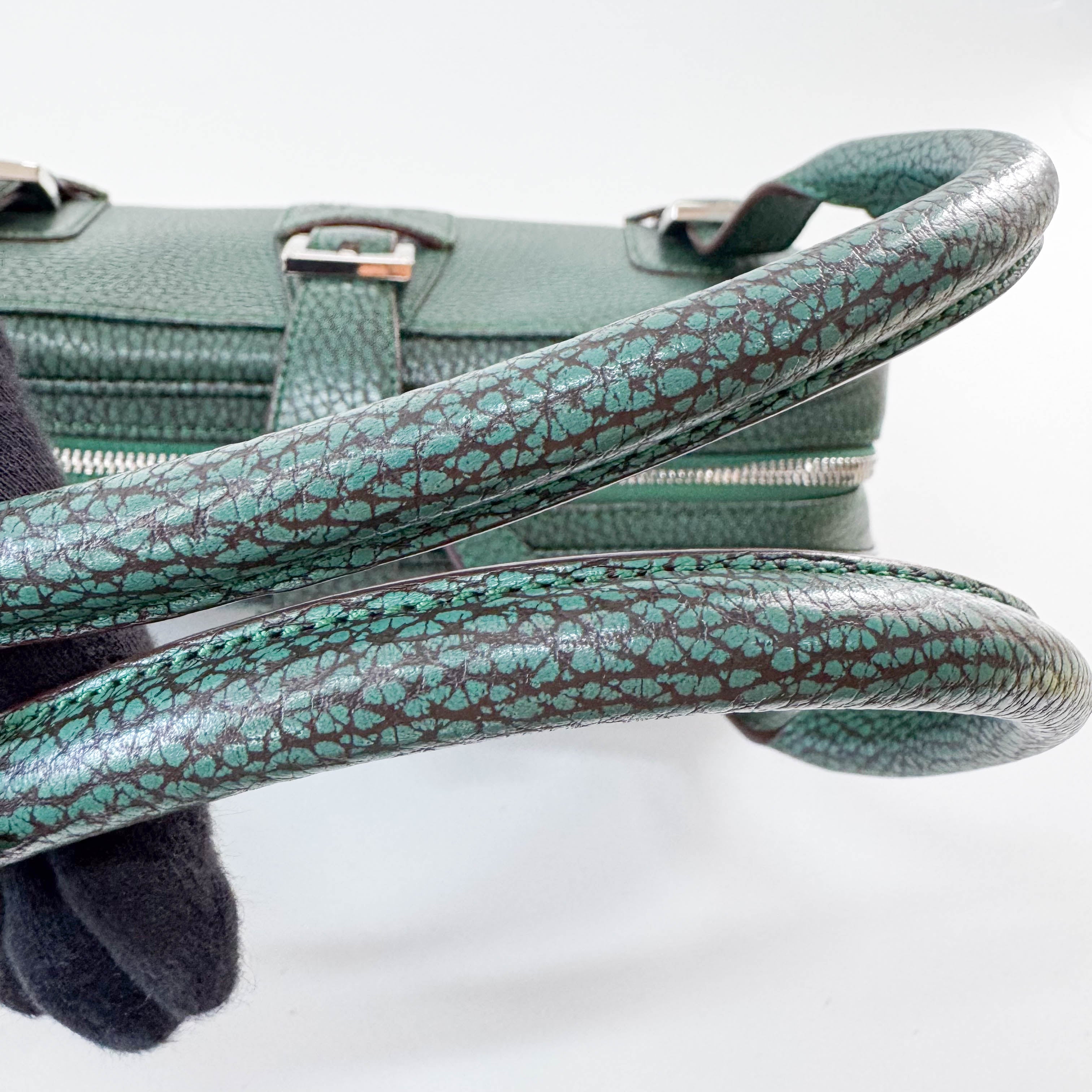 Green Leather Top Handle Bag