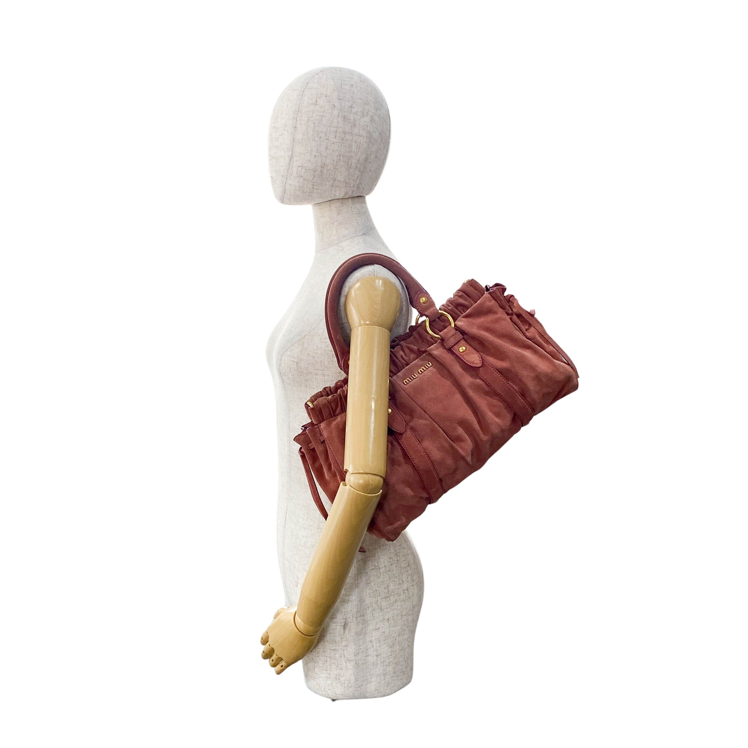 Vitello Bauletto Pink Suede Handle/Shoulder Bag