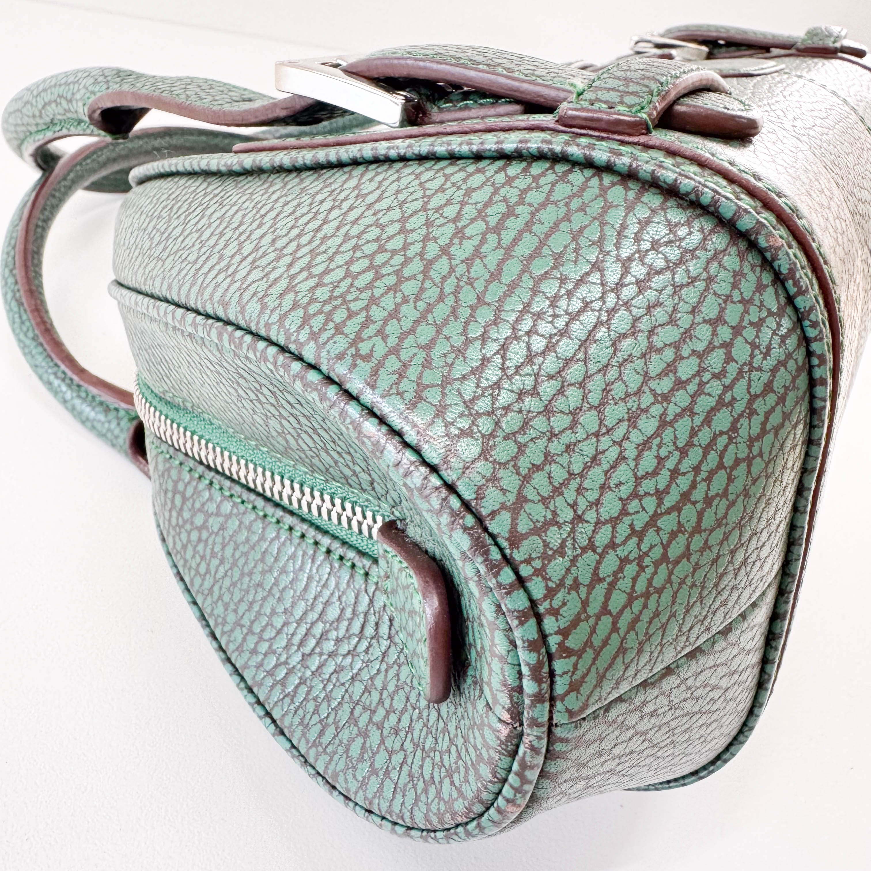 Green Leather Top Handle Bag