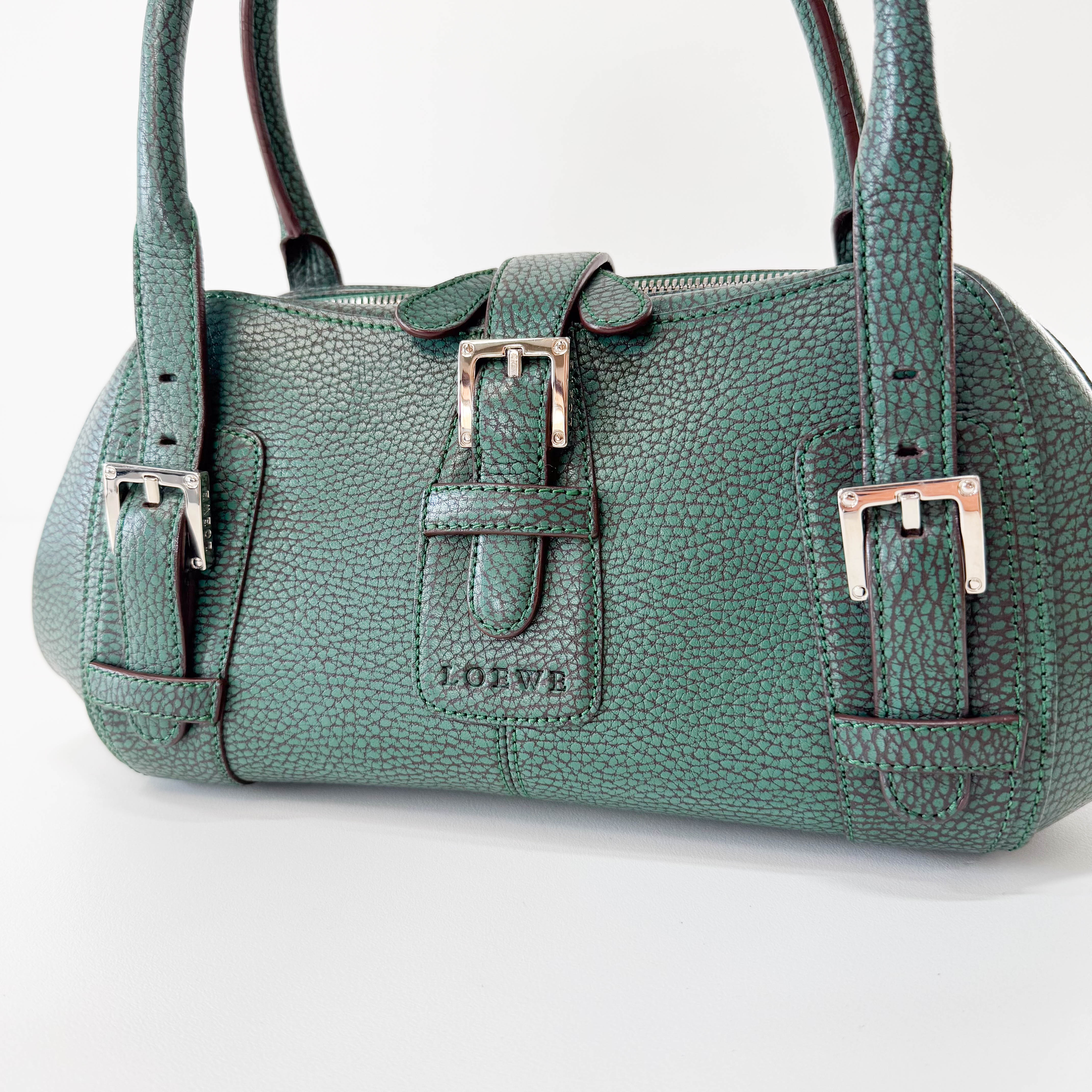 Green Leather Top Handle Bag