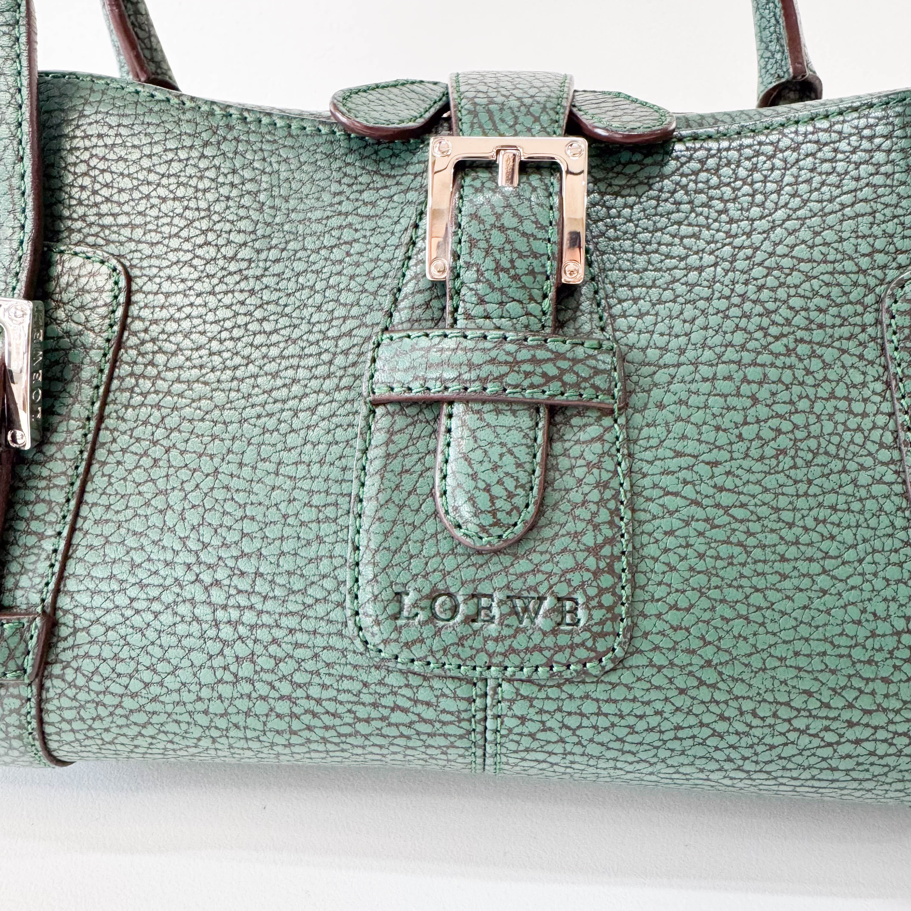 Green Leather Top Handle Bag