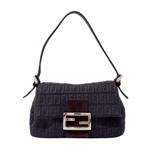 Zucchino Baguette Black Cotton Canvas Shoulder Bag