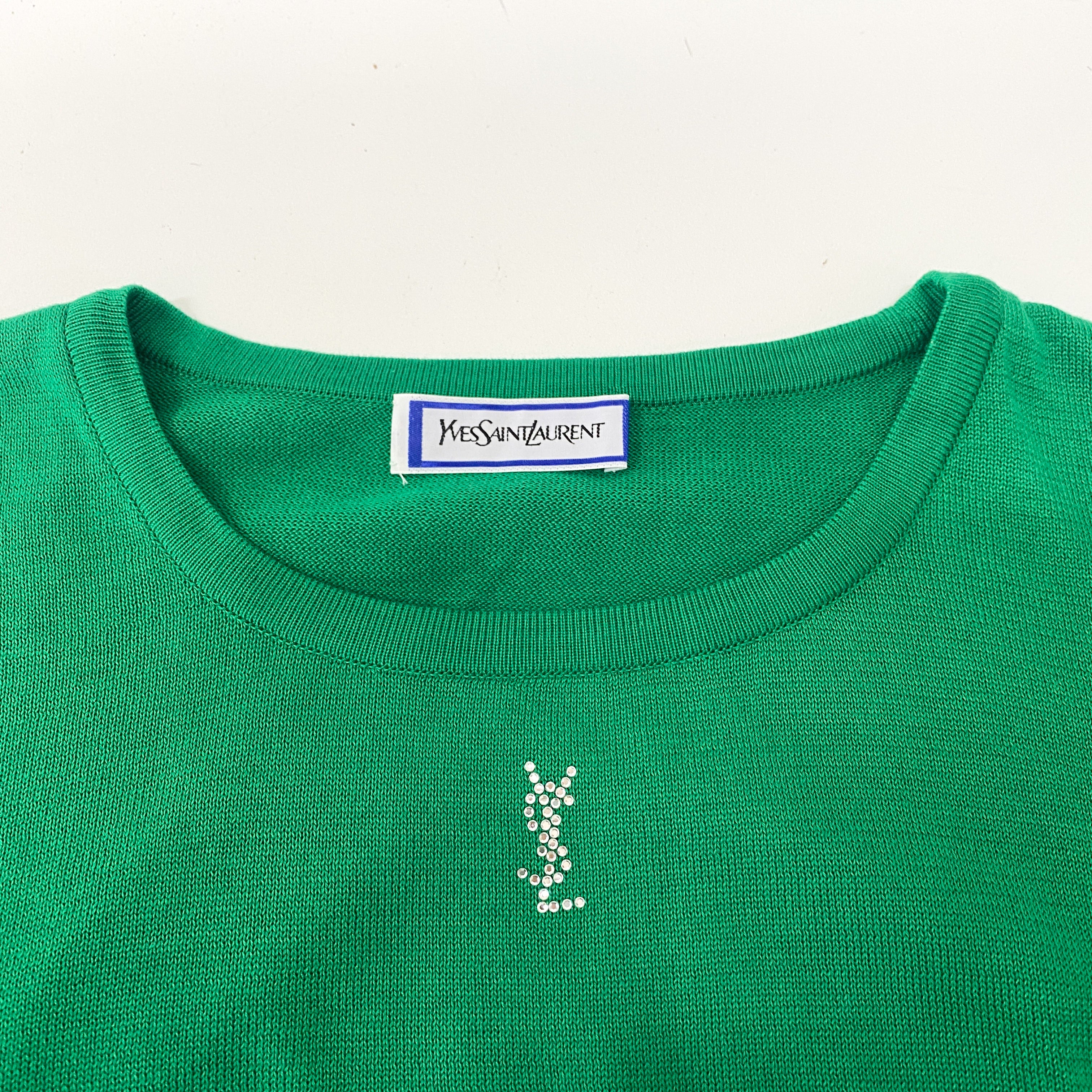 Short Sleeve Cotton Green Logo Knit T-shirt