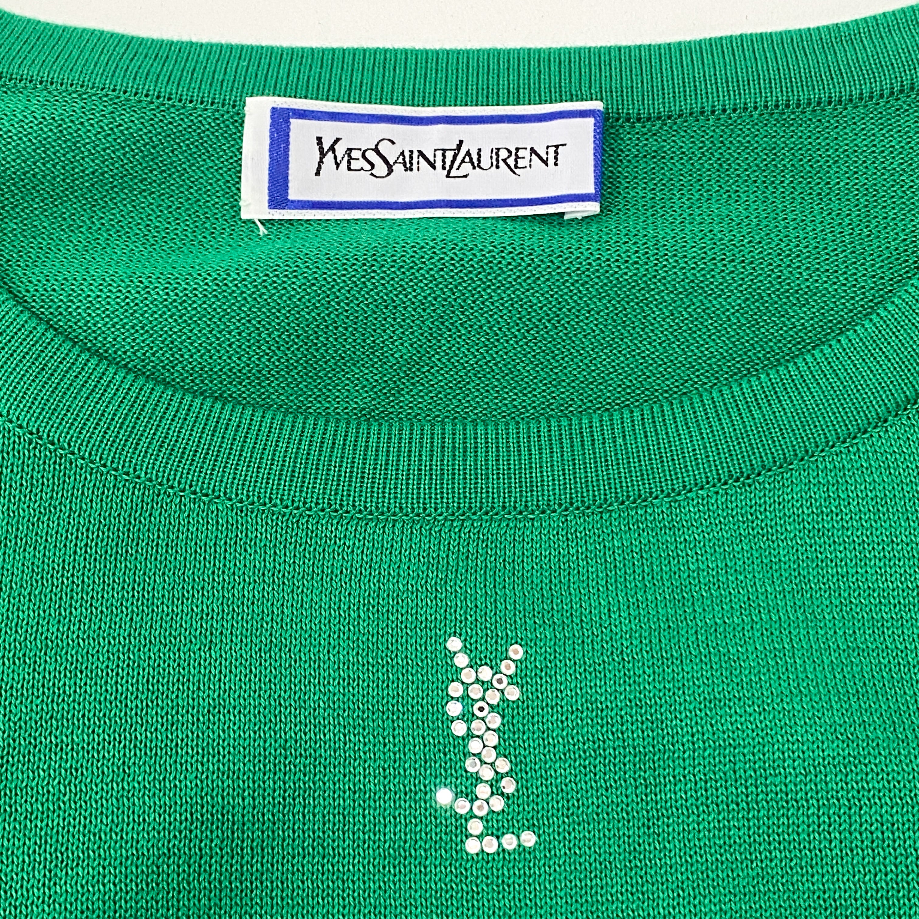 Short Sleeve Cotton Green Logo Knit T-shirt