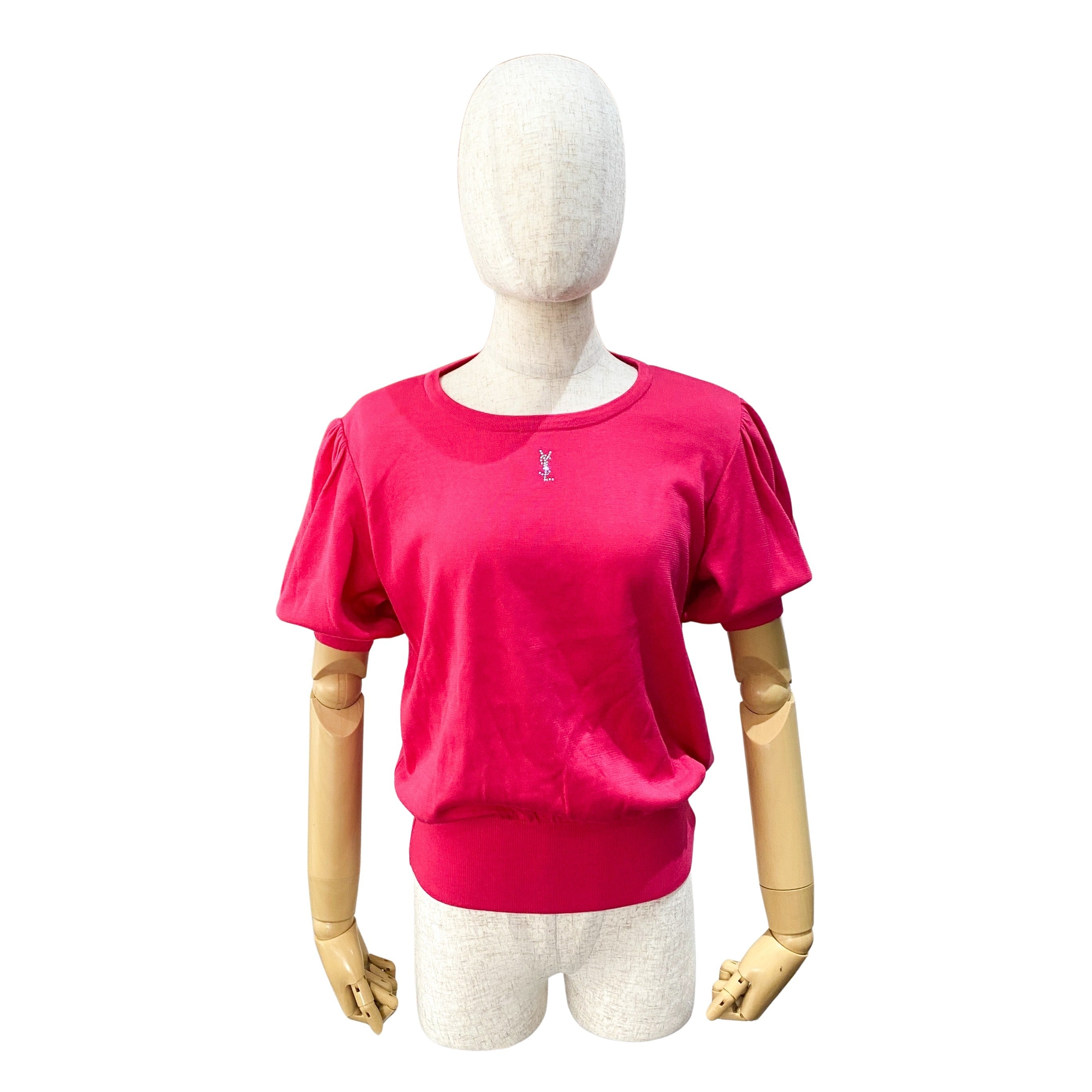 Short Sleeve Cotton Pink Logo Knit T-shirt