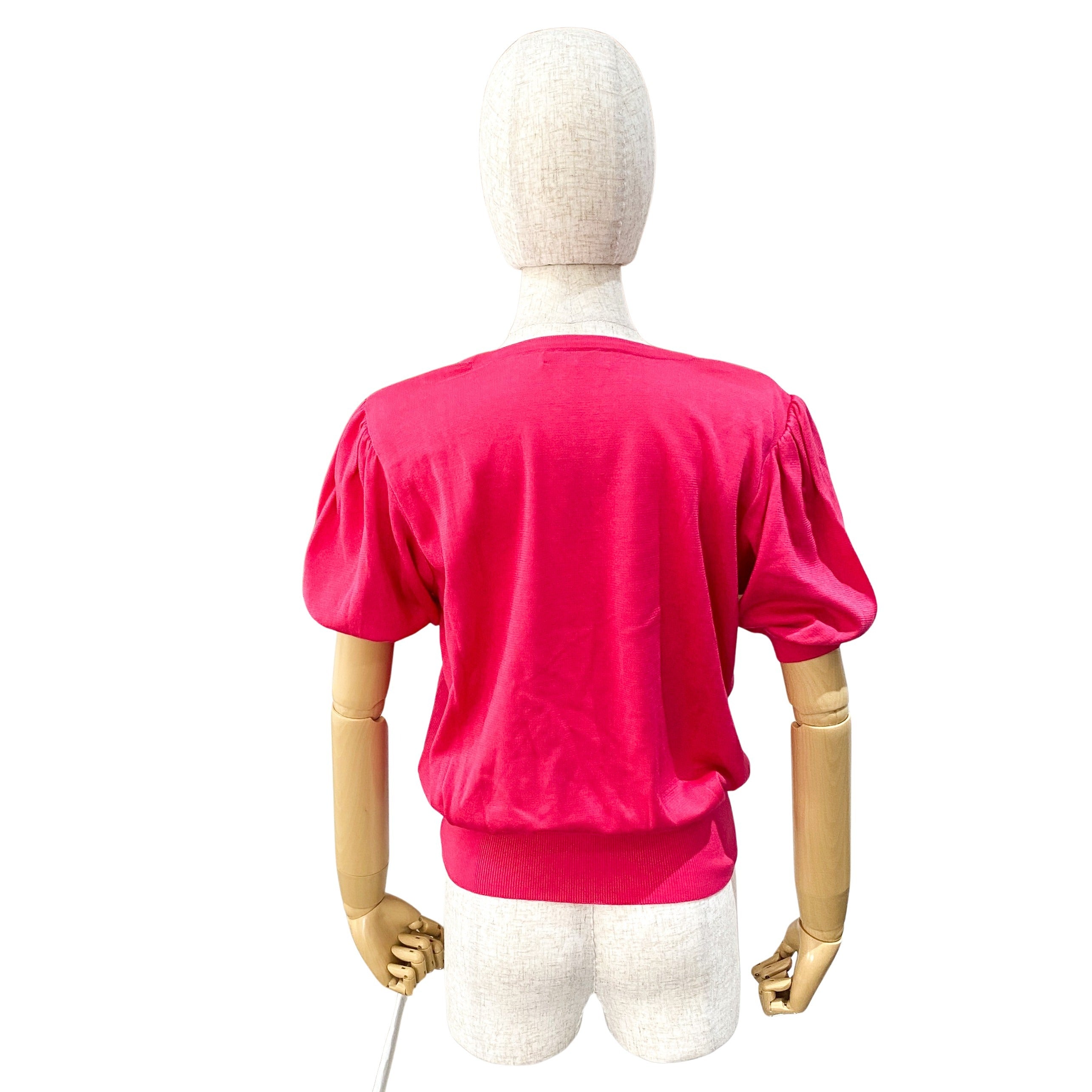 Short Sleeve Cotton Pink Logo Knit T-shirt