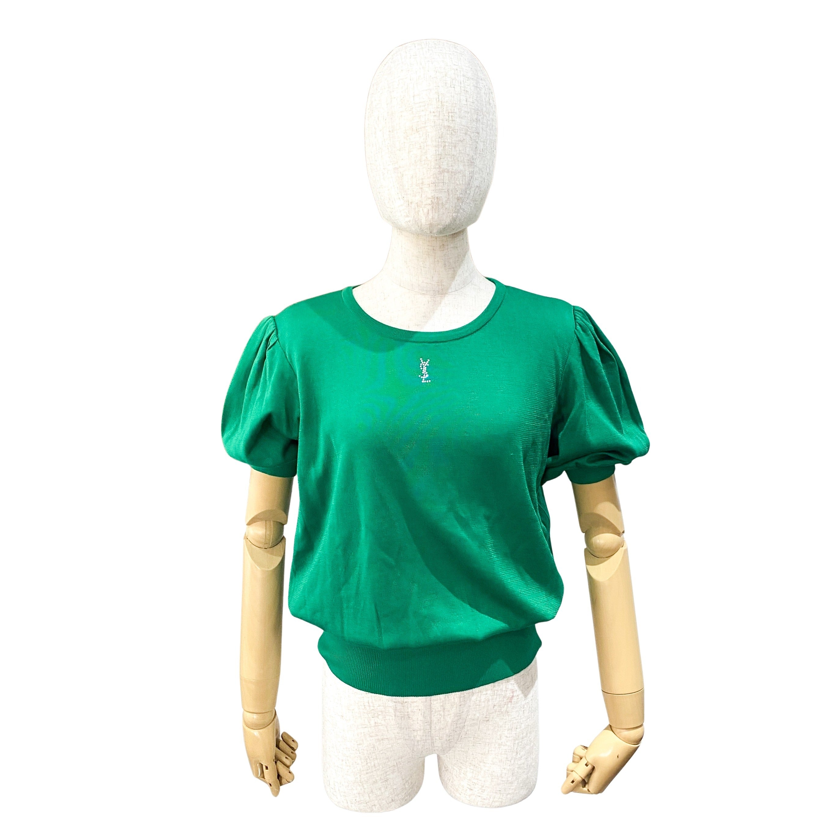 Short Sleeve Cotton Green Logo Knit T-shirt