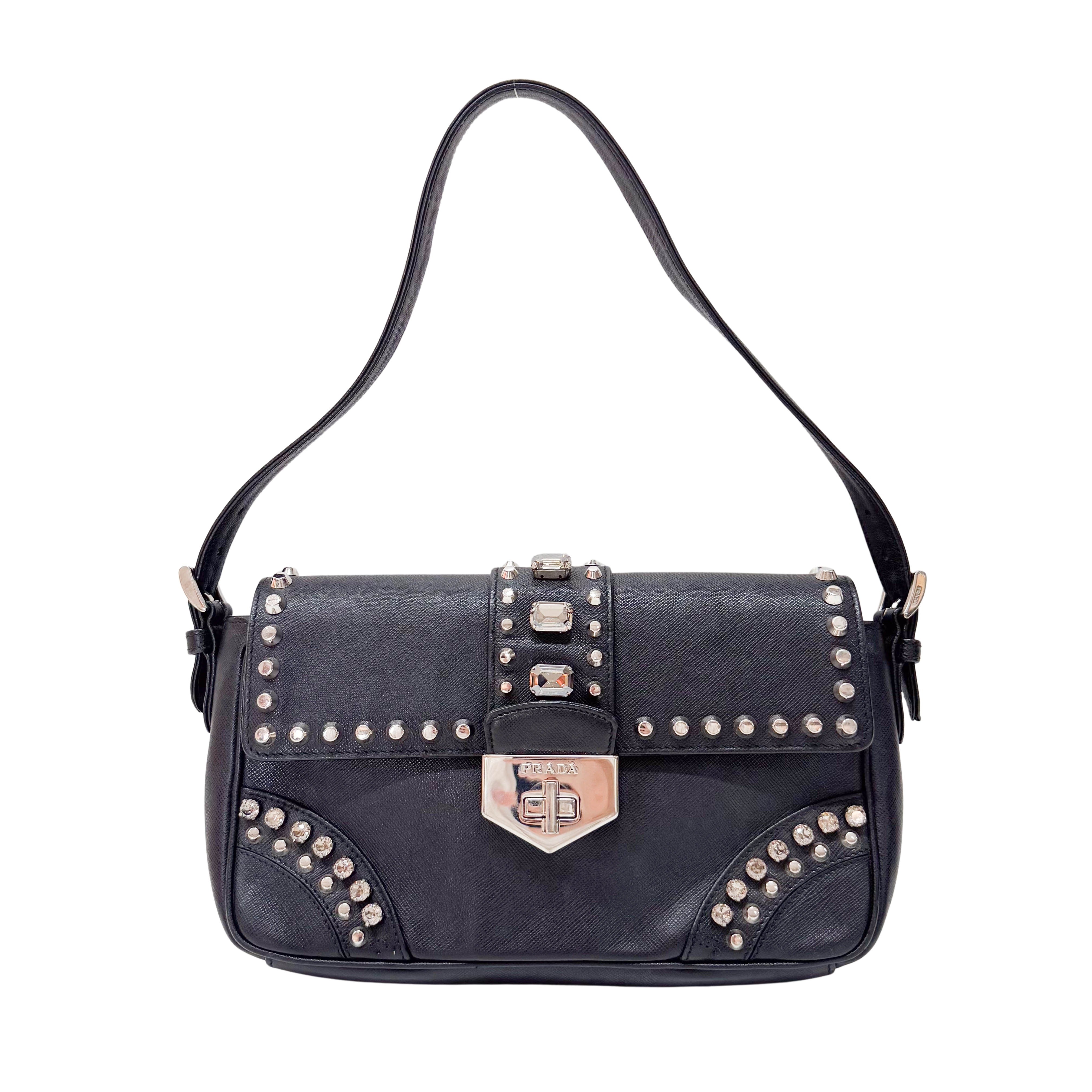 Black Leather Studs Shoulder Bag