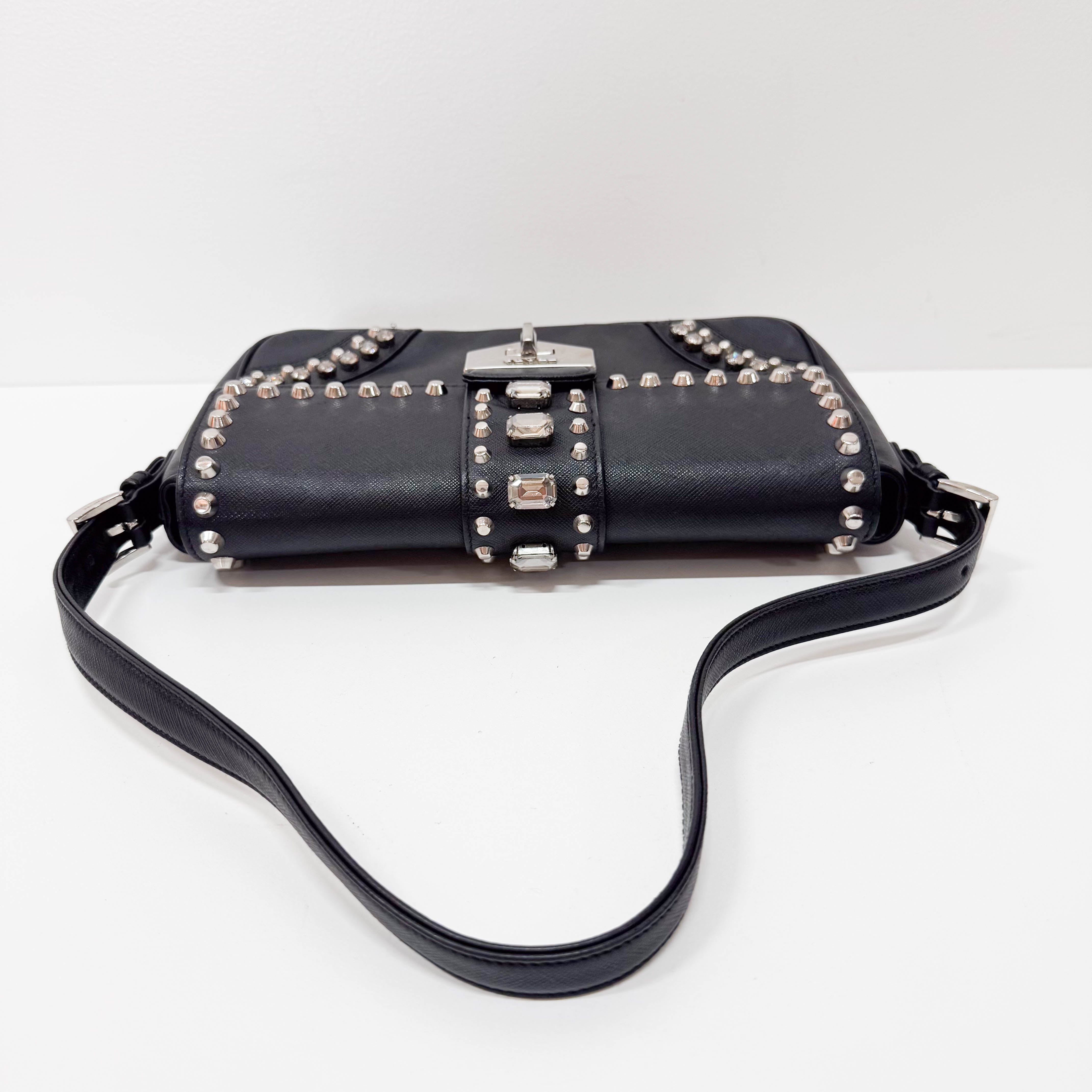 Black Leather Studs Shoulder Bag