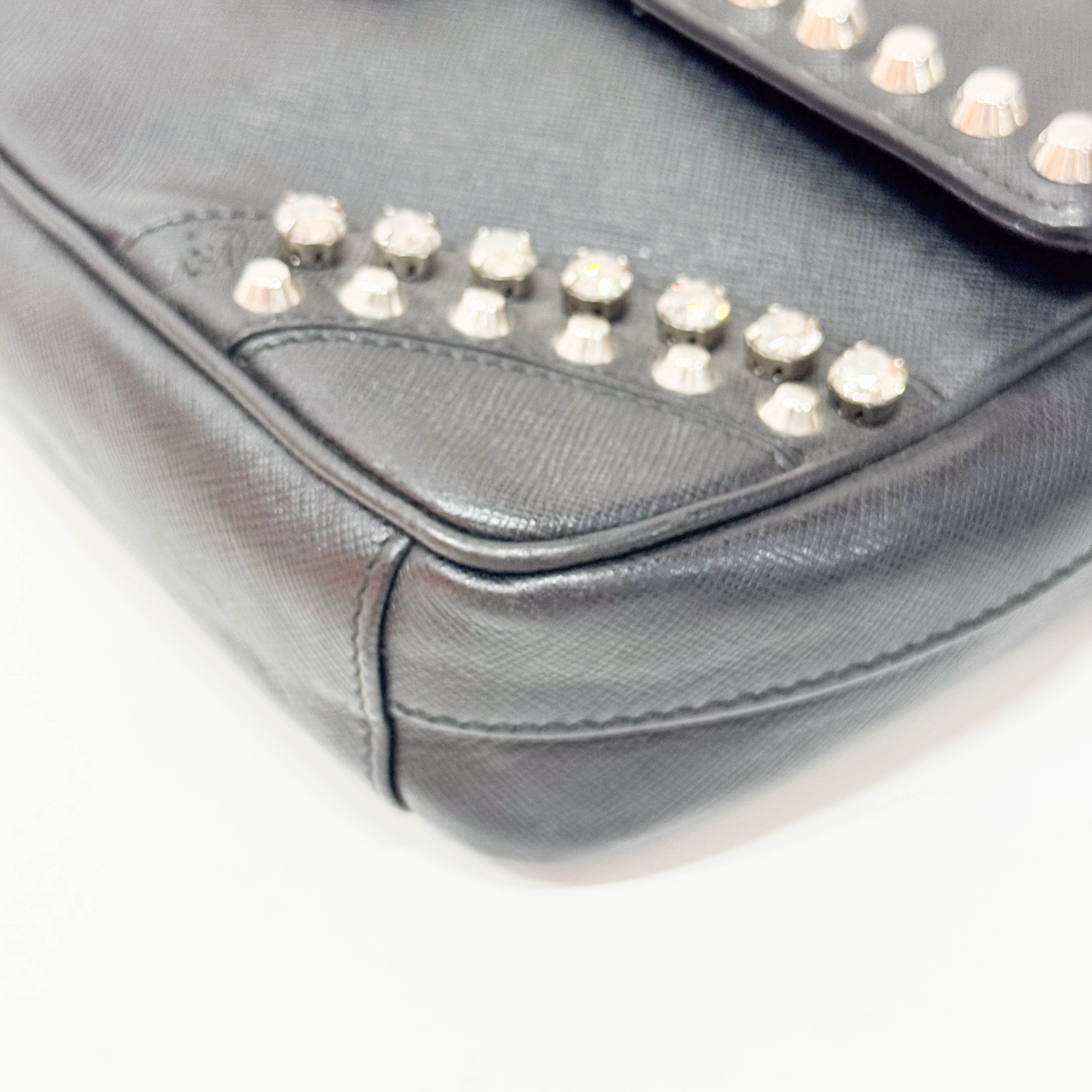 Black Leather Studs Shoulder Bag