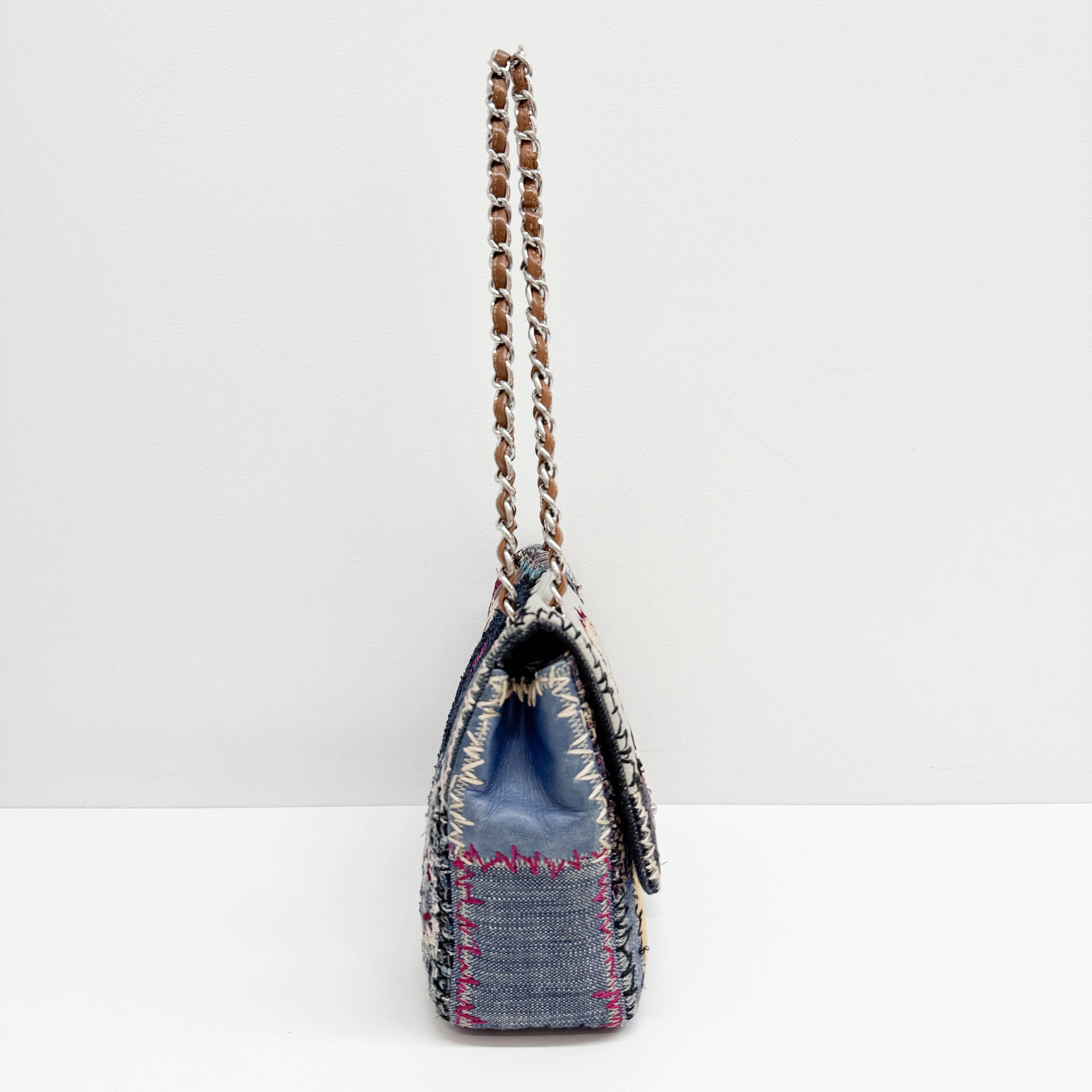 Jumbo Classic Flap Patchwork Multicolor Canvas Denim Shoulder Bag