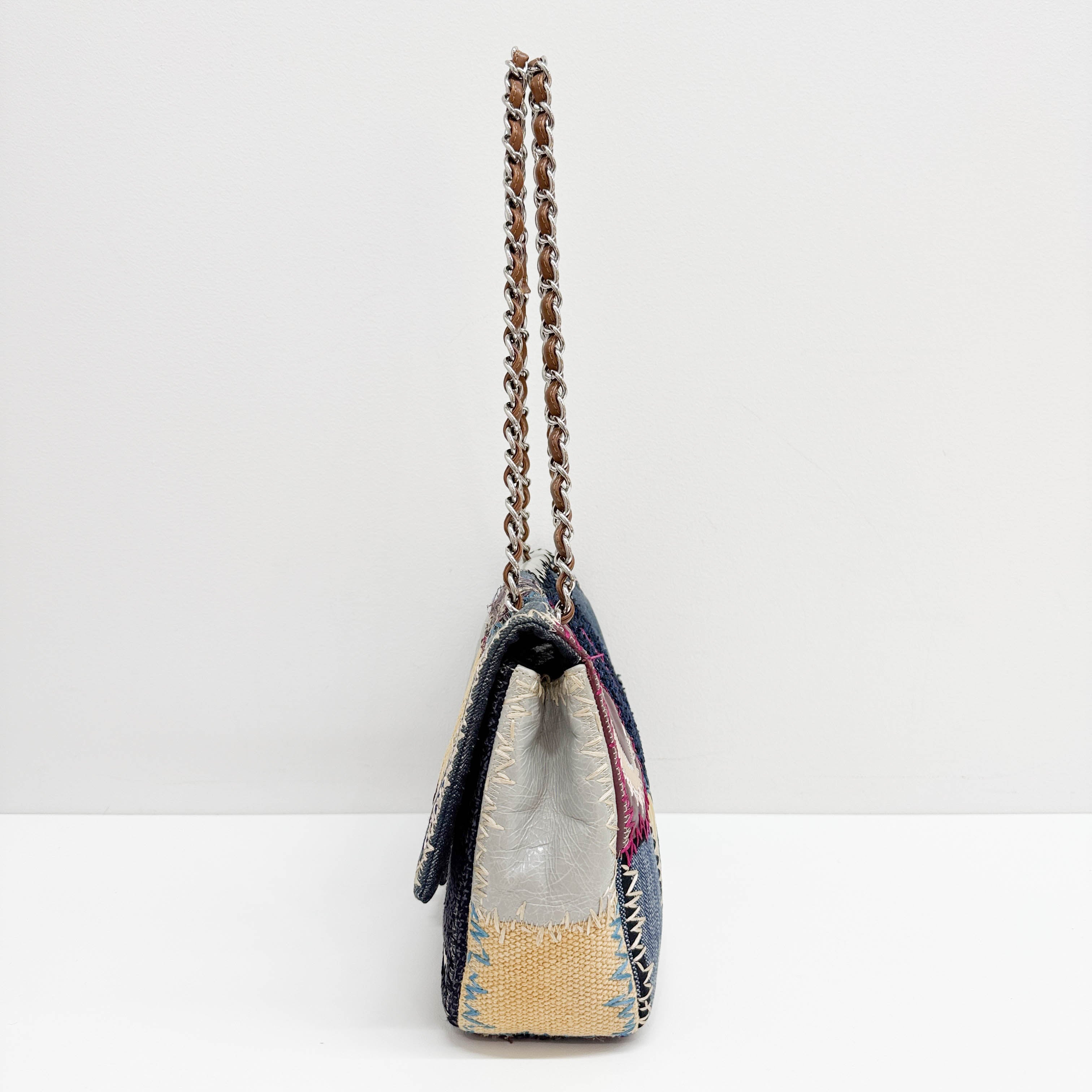 Jumbo Classic Flap Patchwork Multicolor Canvas Denim Shoulder Bag