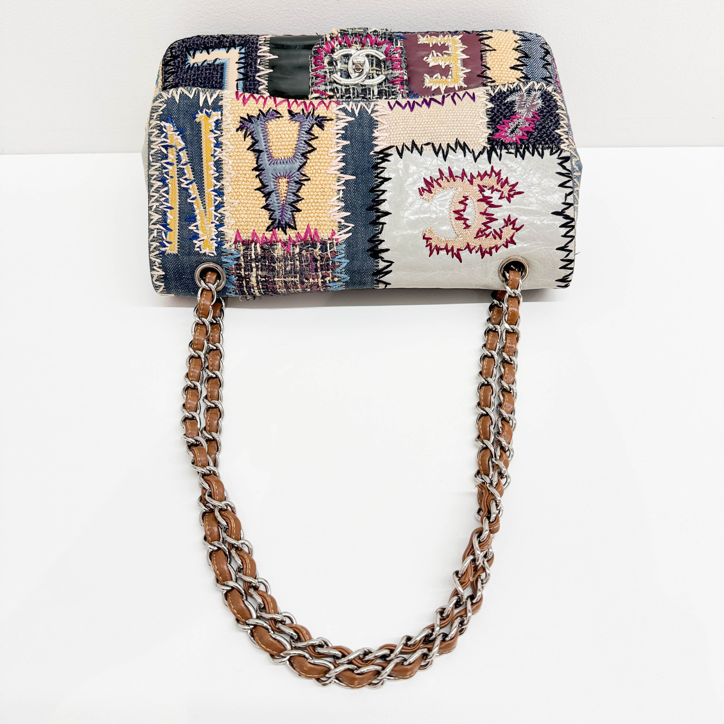 Jumbo Classic Flap Patchwork Multicolor Canvas Denim Shoulder Bag