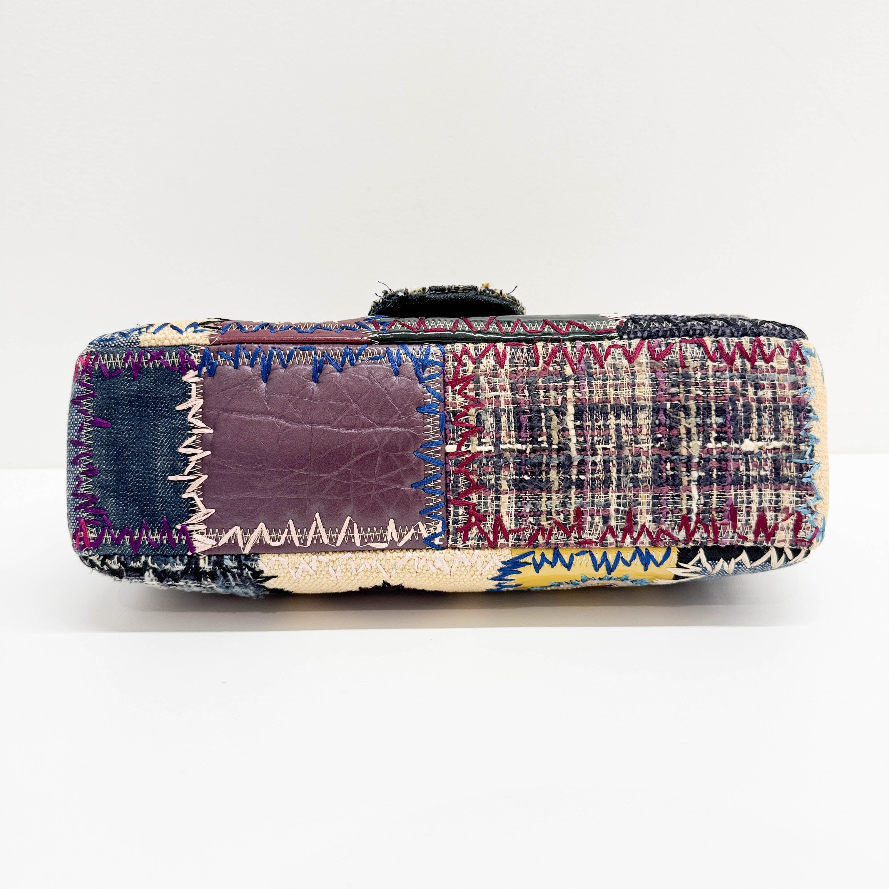 Jumbo Classic Flap Patchwork Multicolor Canvas Denim Shoulder Bag