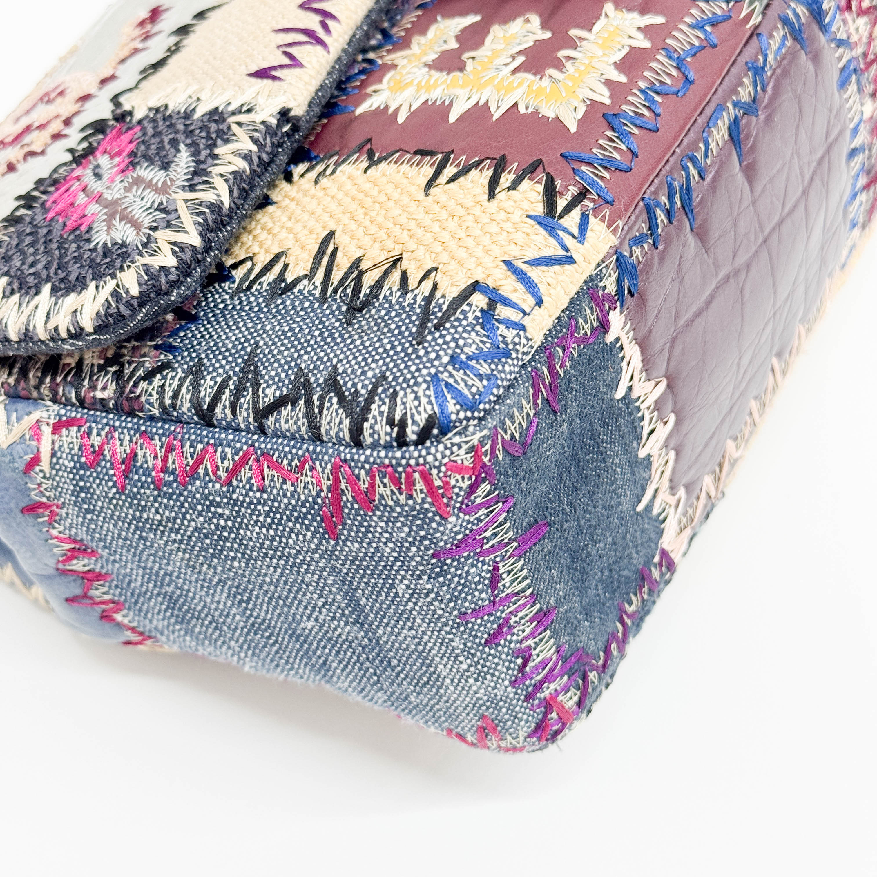 Jumbo Classic Flap Patchwork Multicolor Canvas Denim Shoulder Bag