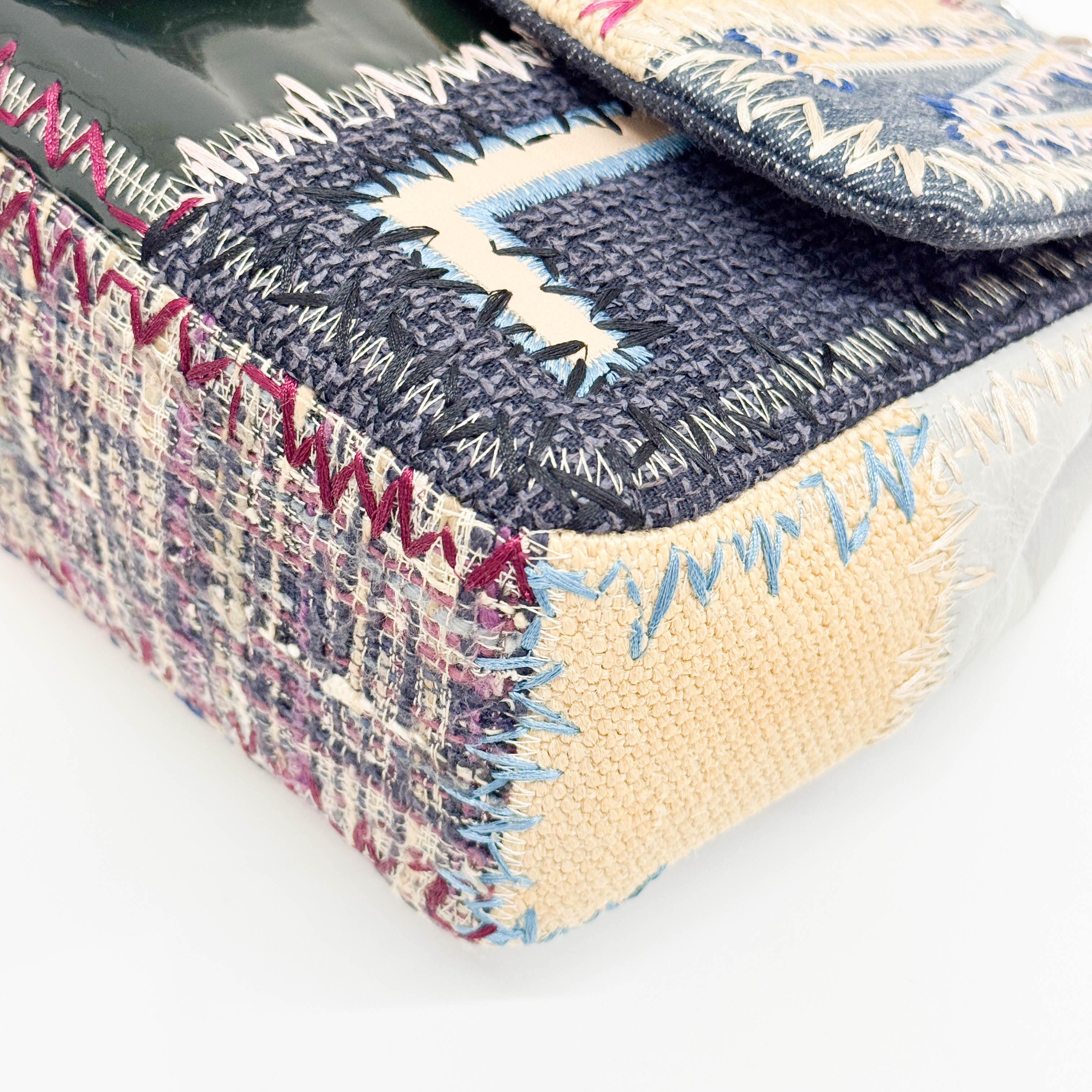 Jumbo Classic Flap Patchwork Multicolor Canvas Denim Shoulder Bag