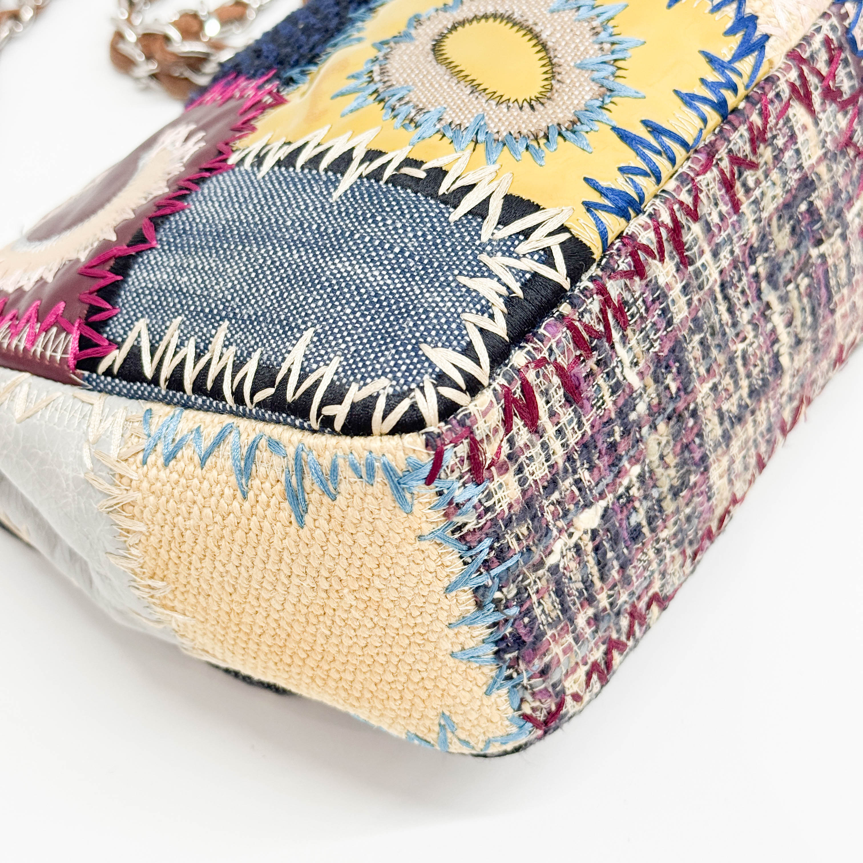 Jumbo Classic Flap Patchwork Multicolor Canvas Denim Shoulder Bag