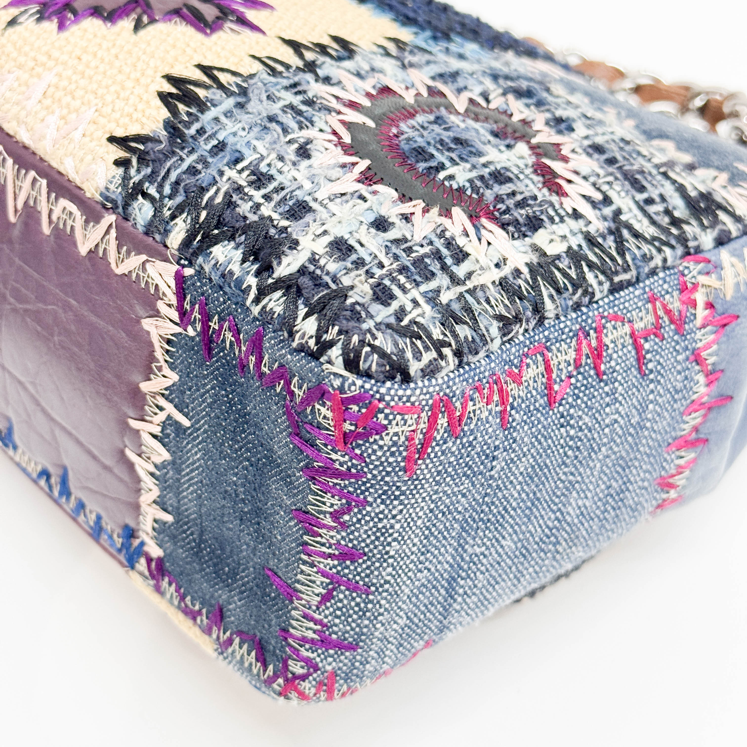 Jumbo Classic Flap Patchwork Multicolor Canvas Denim Shoulder Bag