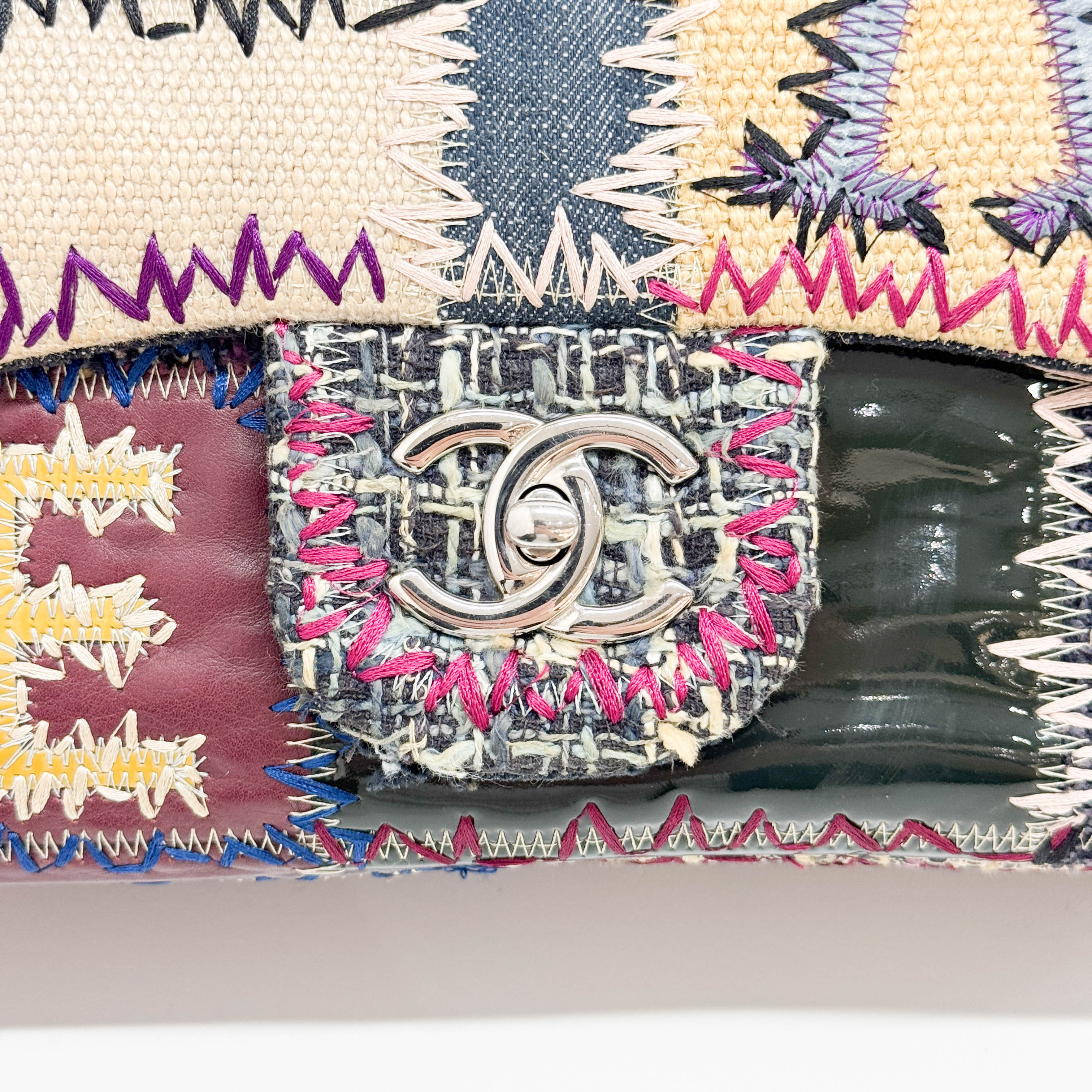 Jumbo Classic Flap Patchwork Multicolor Canvas Denim Shoulder Bag