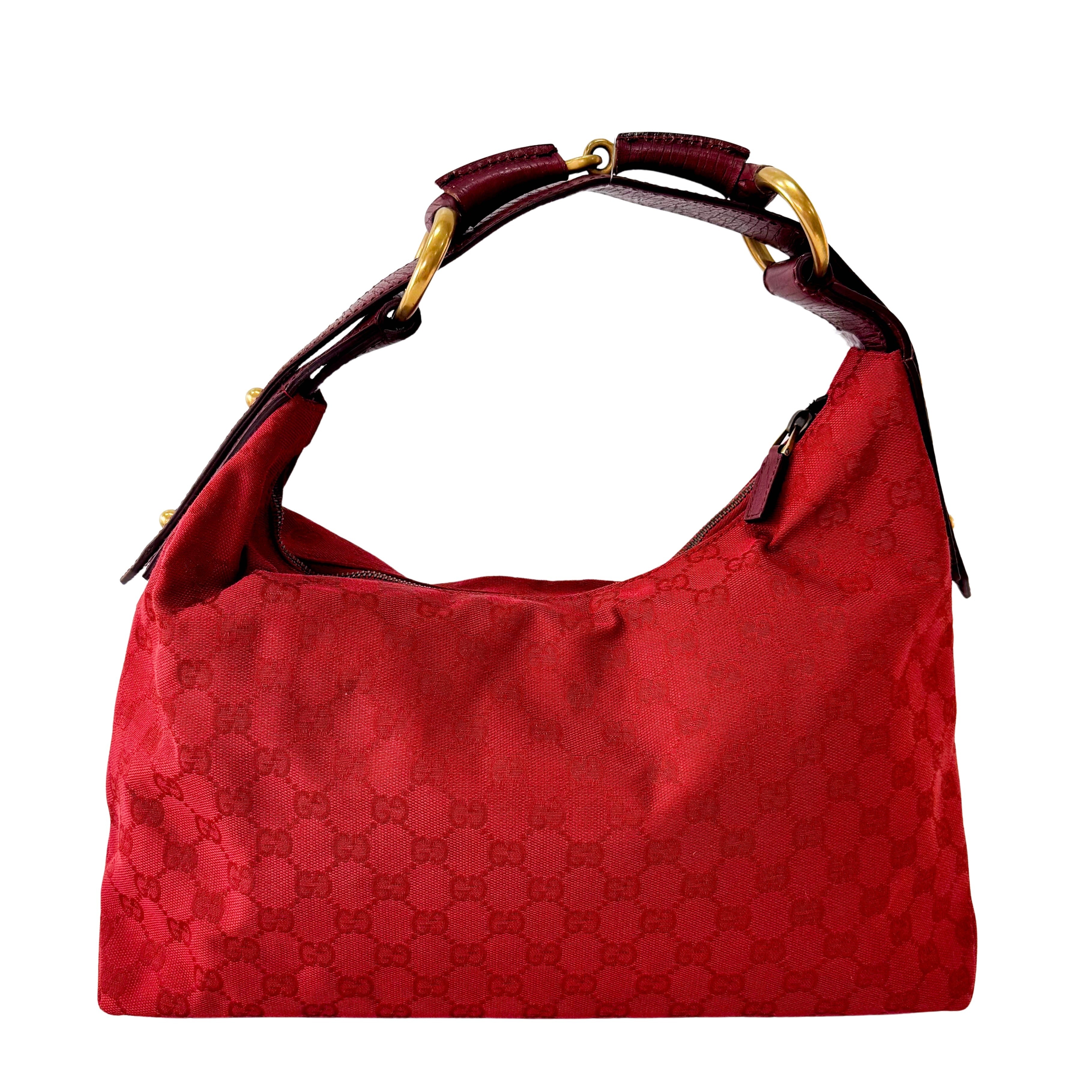 Red Cotton GG Canvas Horsebit Shoulder Bag