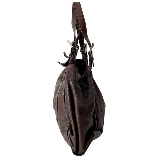 FF Logo Hobo Brown Leather Shoulder Bag