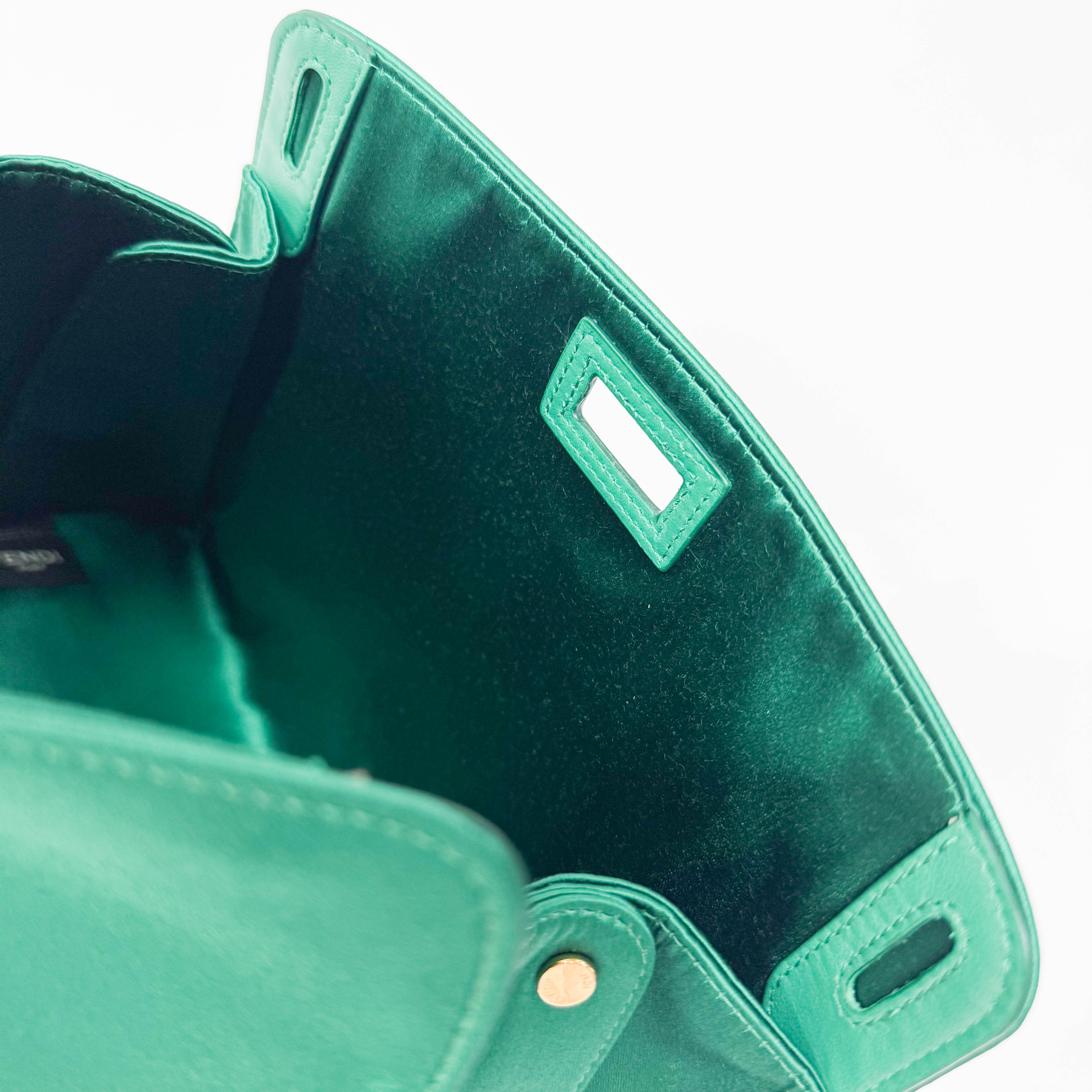 Peek-a-Boo Defender Green Satin Bag